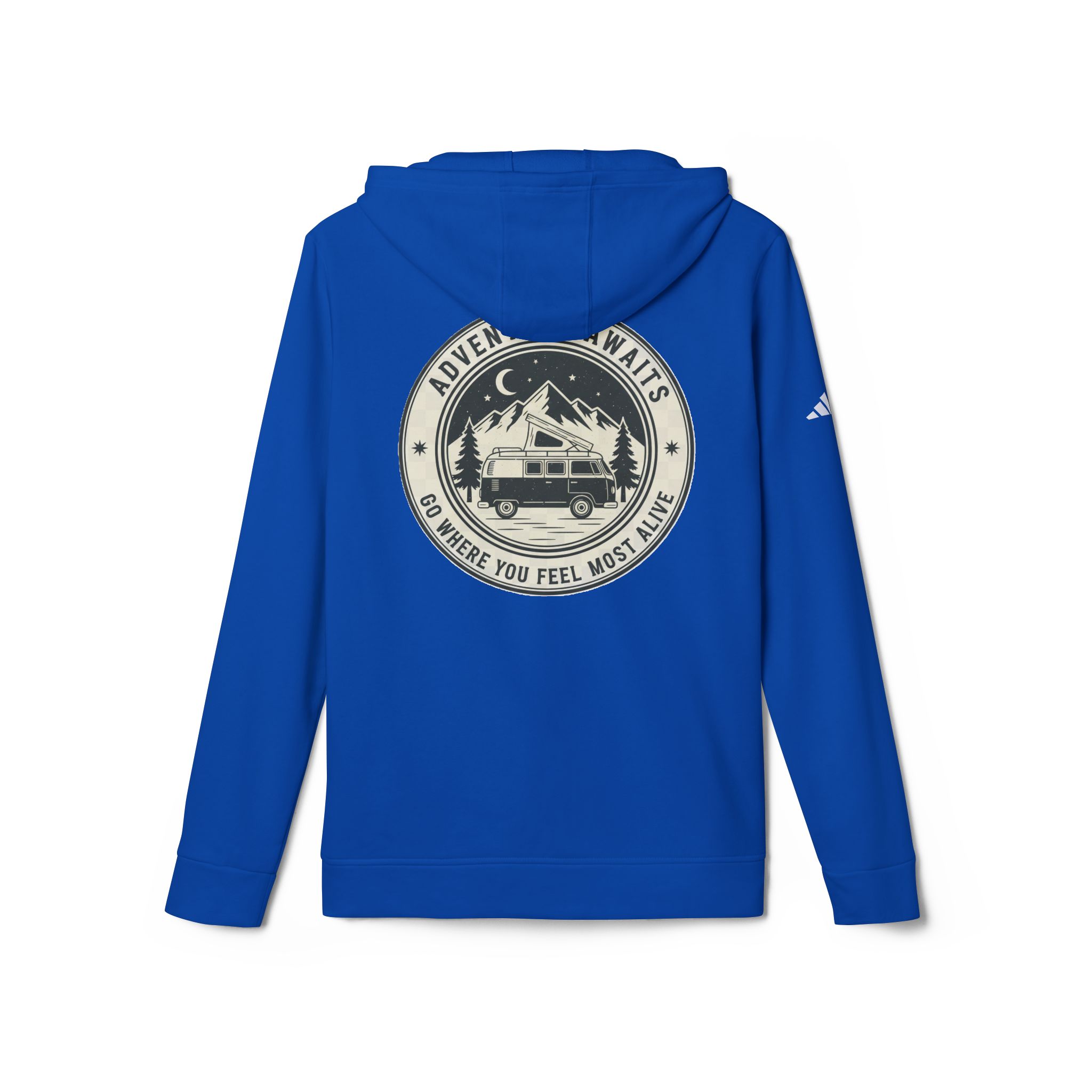 Hoodie(Adidas) — 'Adventure Awaits-Go Where You Feel Most Alive' Outdoor Travel Pullover (Only Back Printed)
