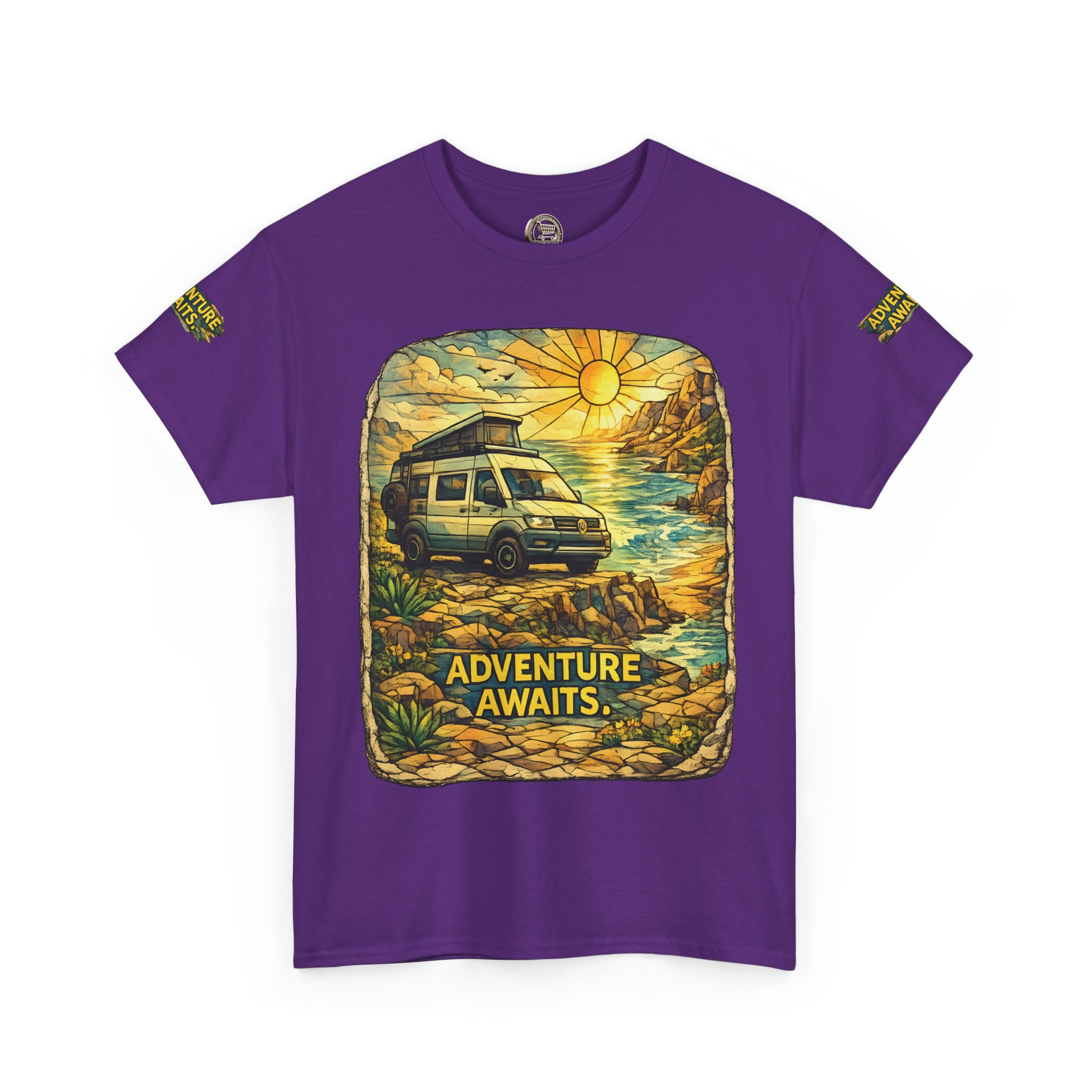 Unisex Heavy Cotton Tee — "Adventure Awaits" Design Cubic-Line