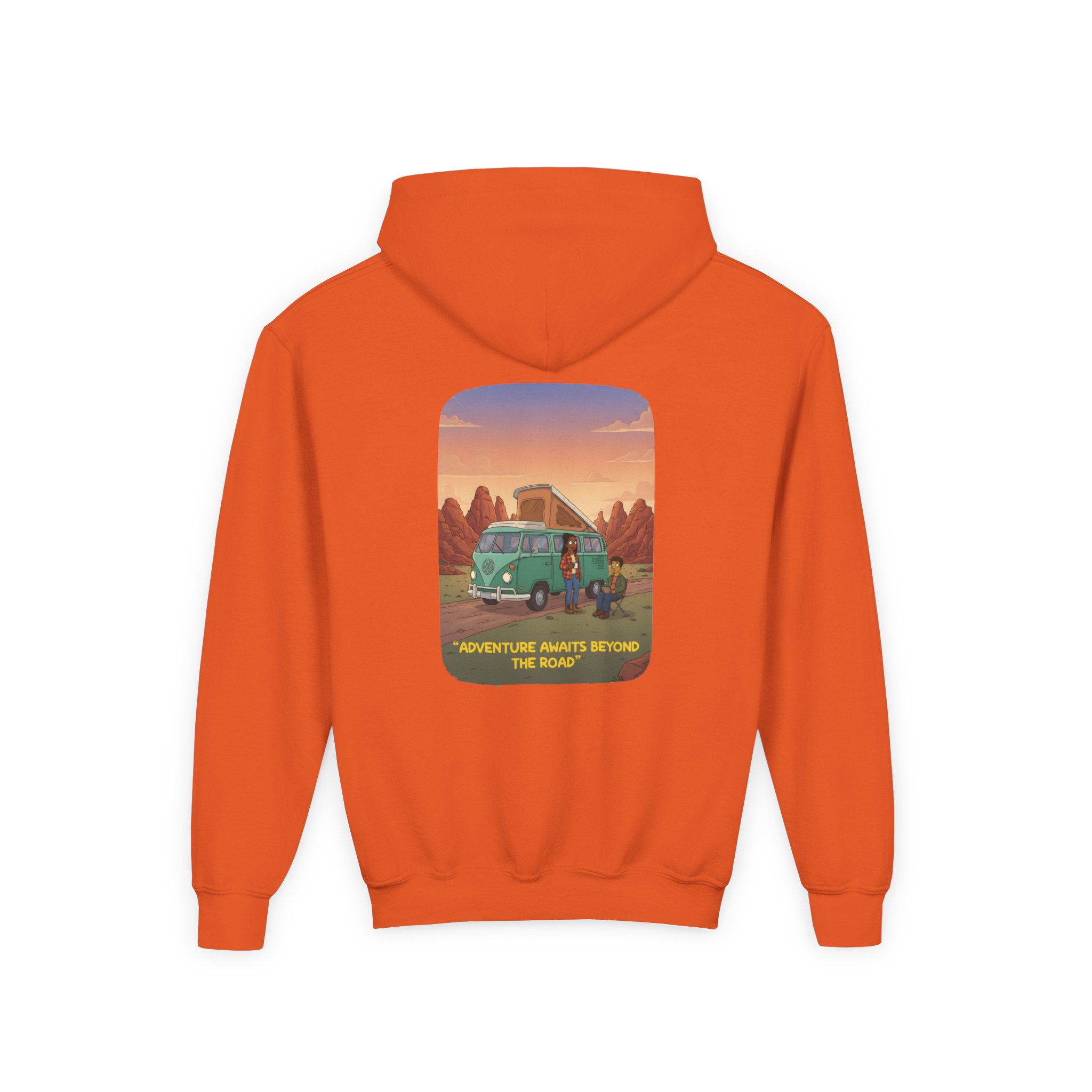 Youth Hoodie(Gildan) – "Adventure Awaits Beyond The Road" (Design Sitcom-Line)