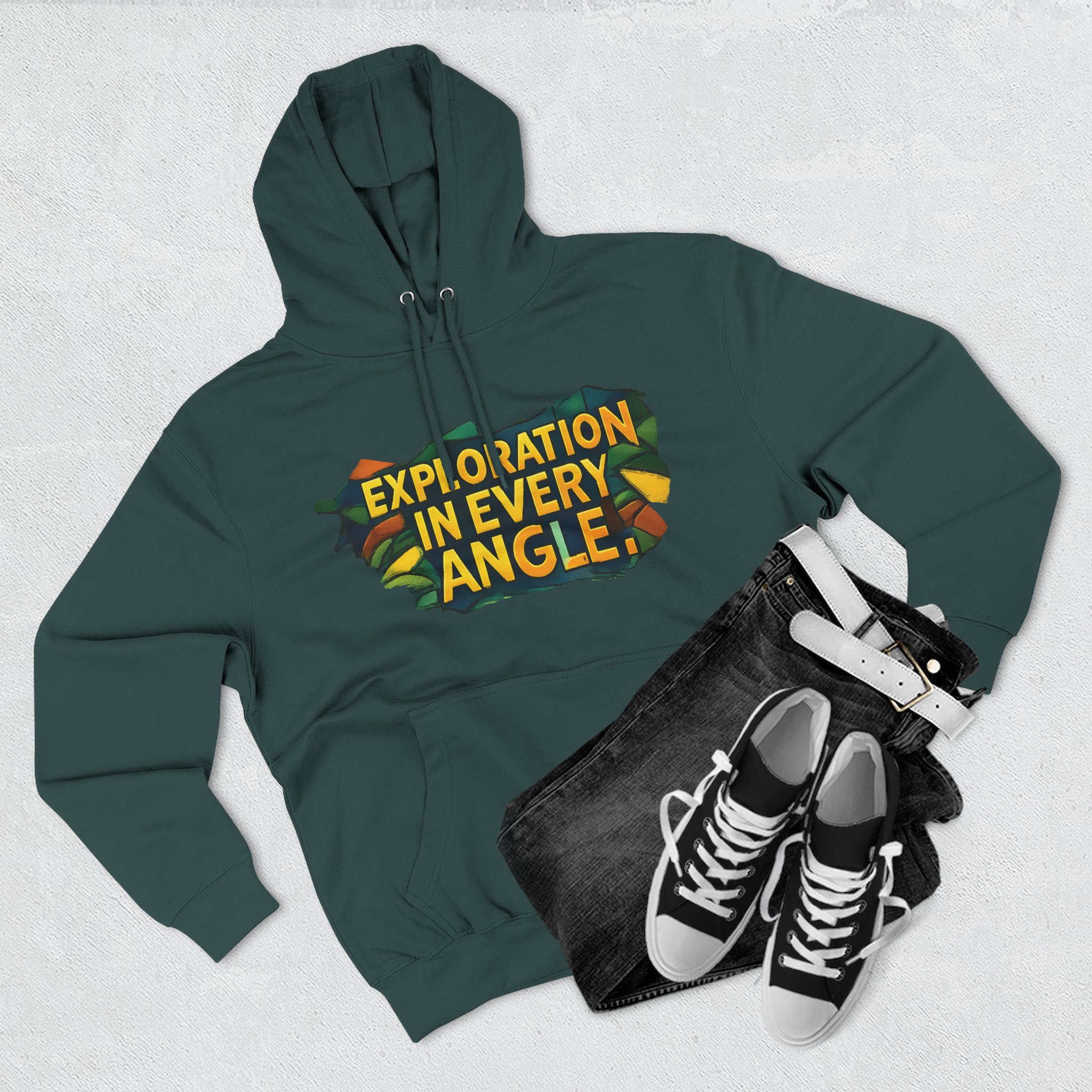 Three-Panel Fleece Hoodie - "Exploration In Every Angle" Design Cubic-Line