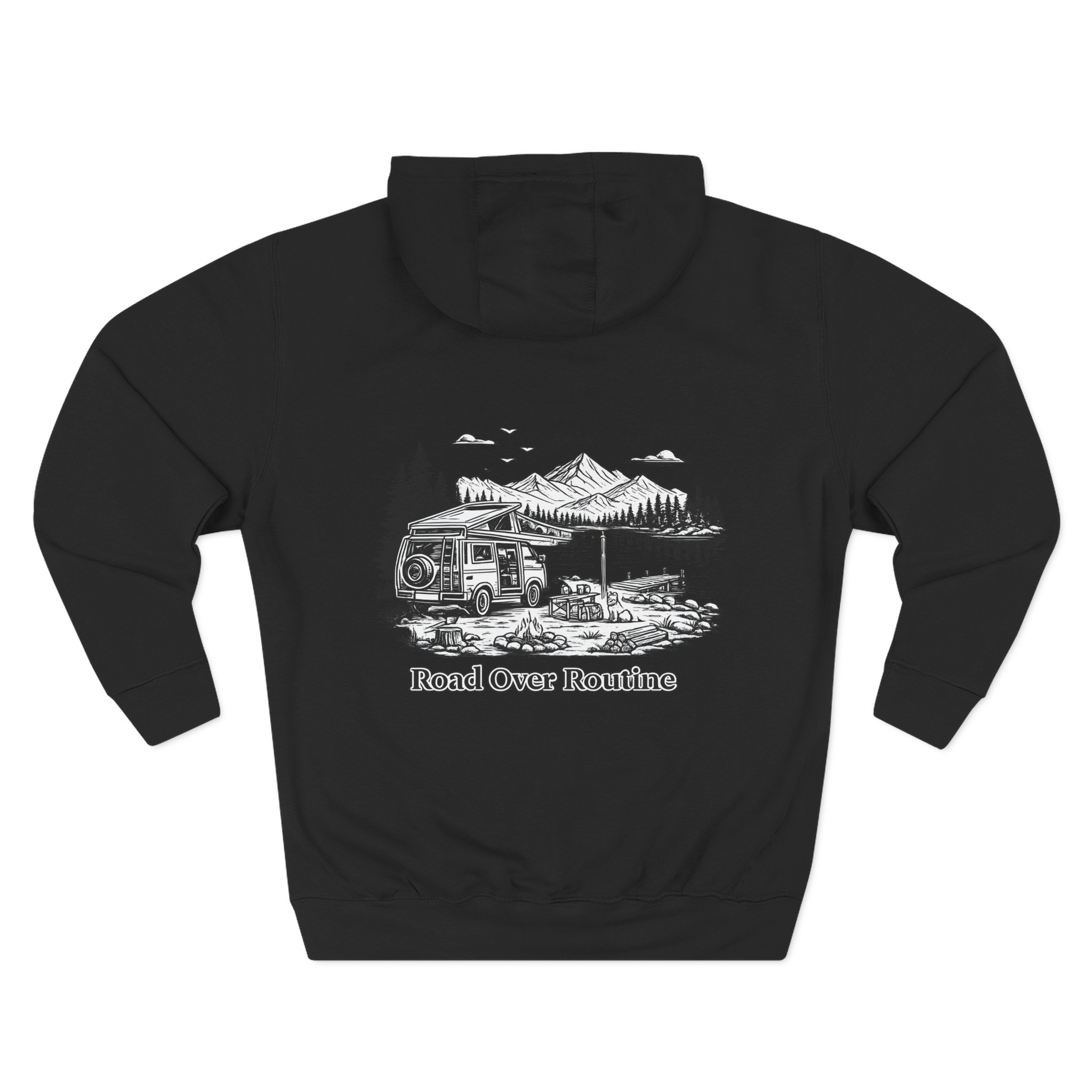 Three-Panel Fleece Hoodie - "Road Over Routine" Design Minimal-Line