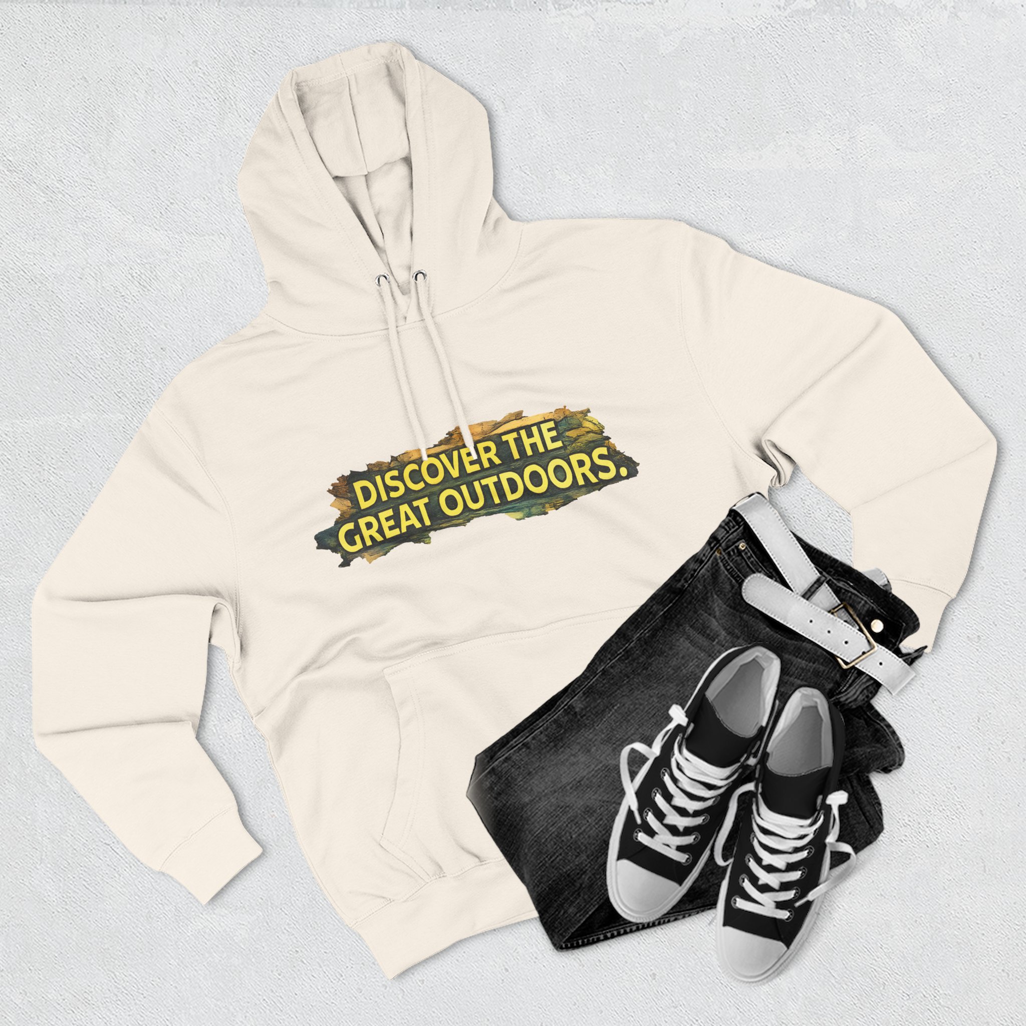 Three-Panel Fleece Hoodie - "Discover The Great Outdoors" Design Cubic-Line