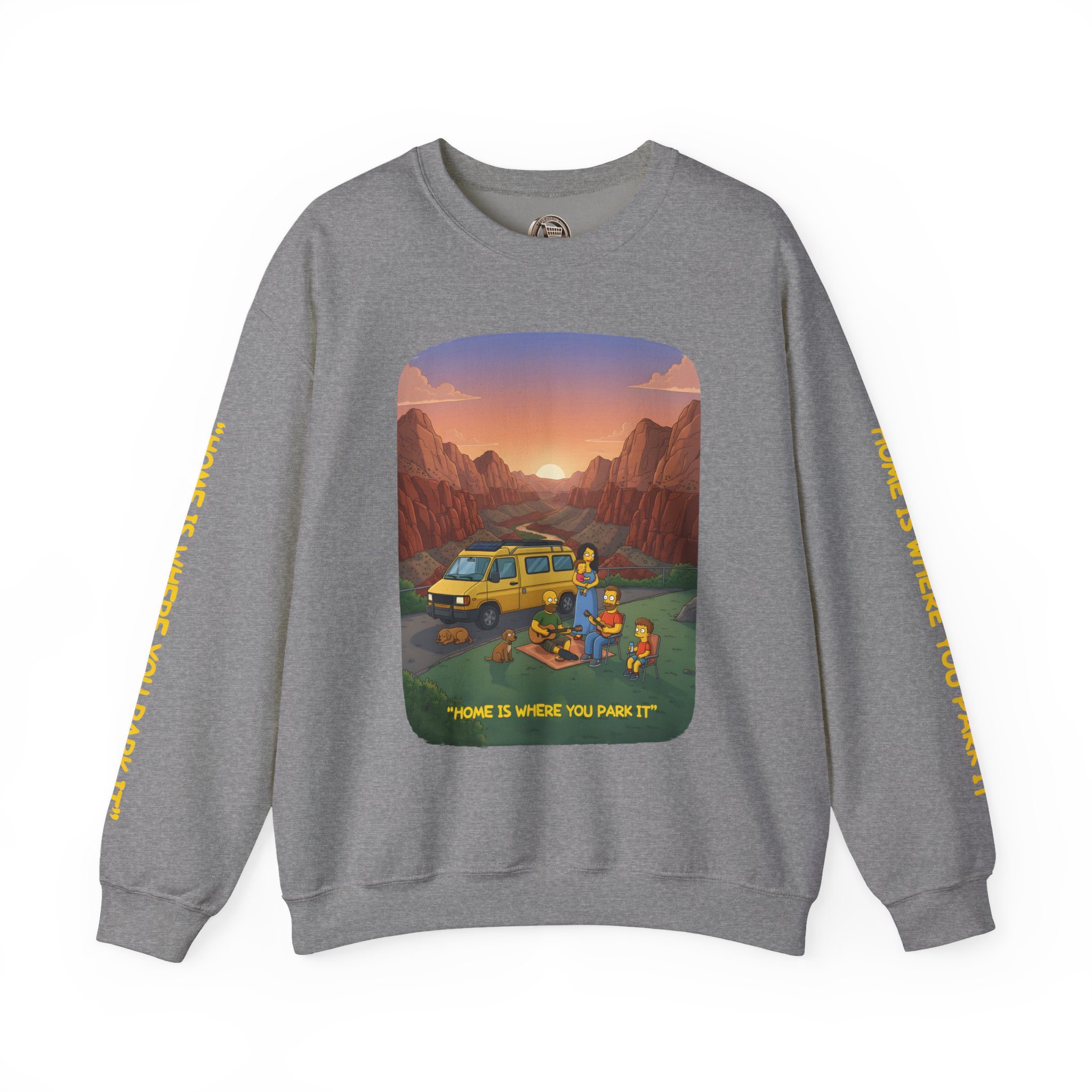 Unisex Heavy Blend™ Crewneck Sweatshirt — "Home Is Where You Park It" Design Sitcom-Line