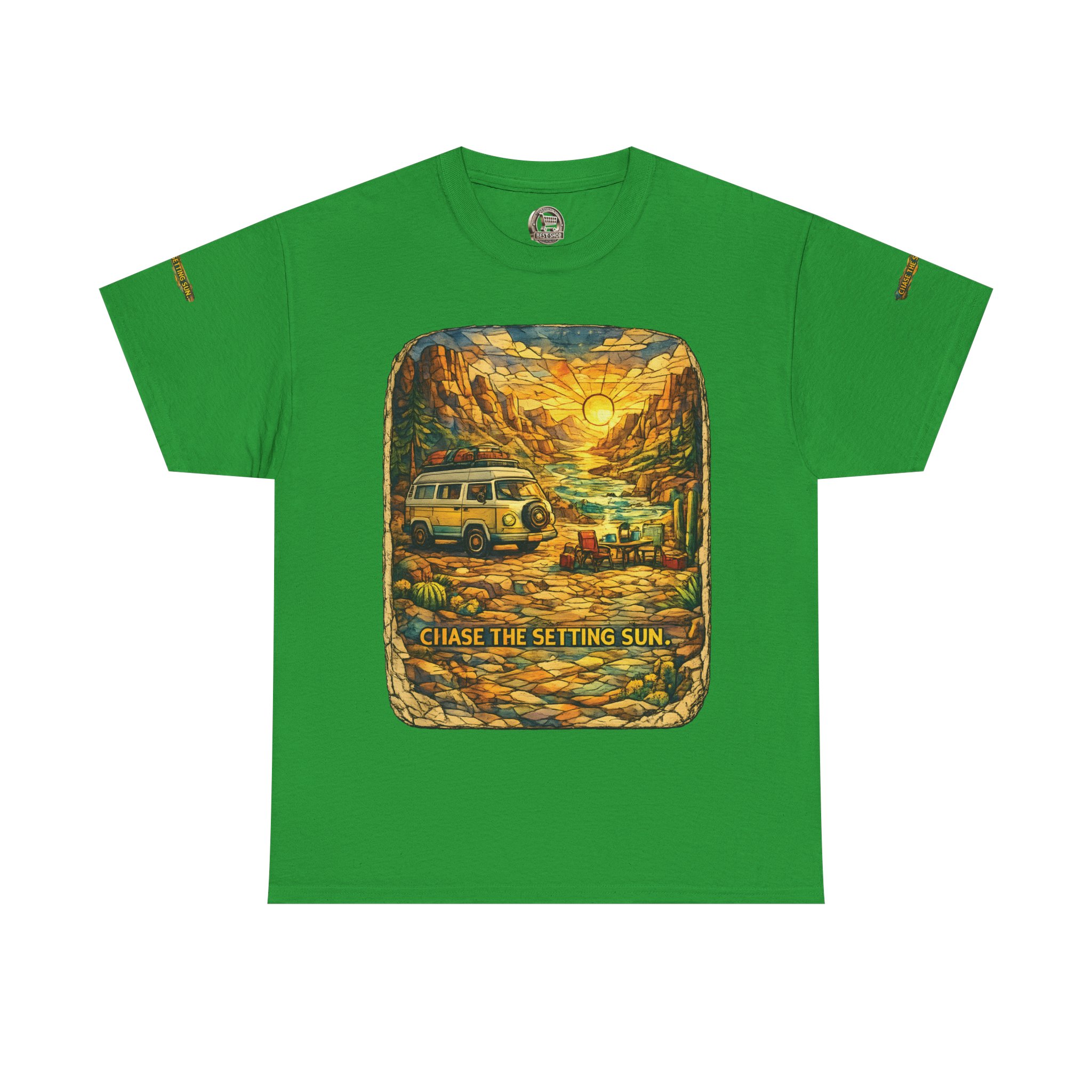 Unisex Heavy Cotton Tee — "Chase The Settings Sun" Design Cubic-Line
