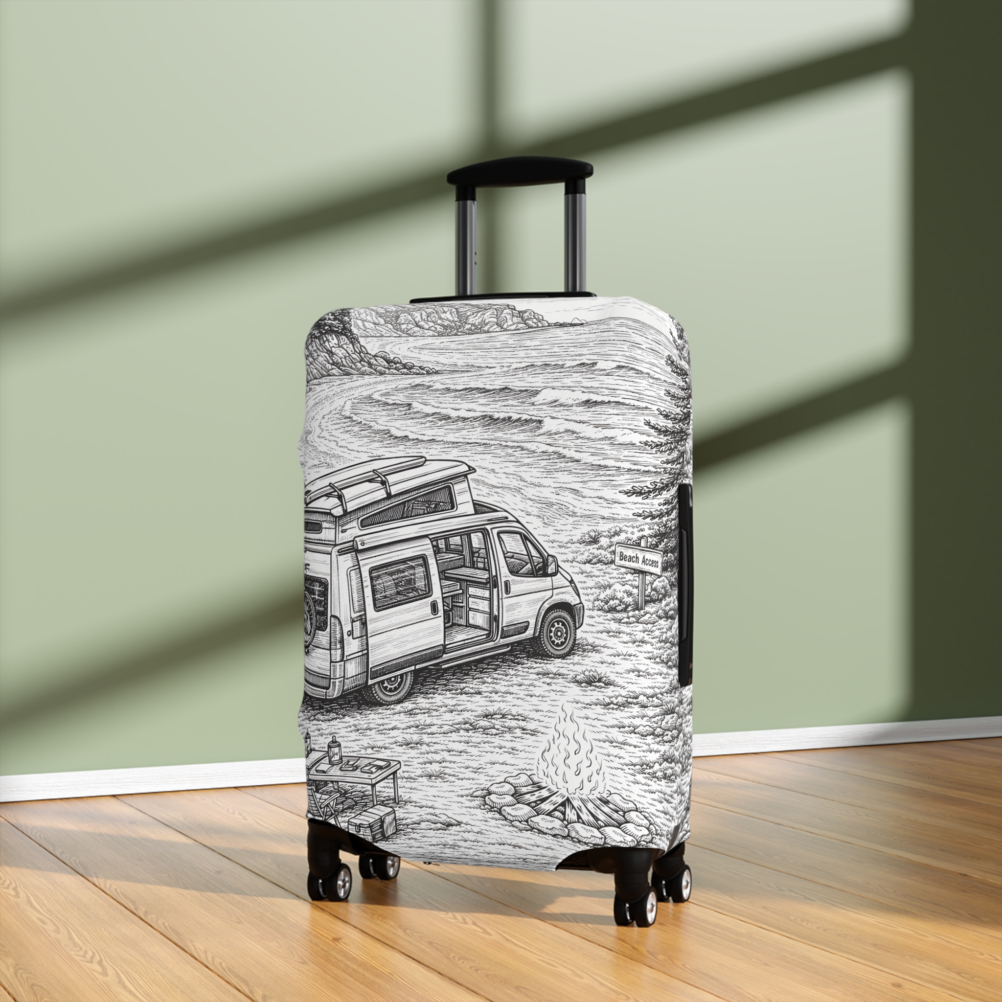 Luggage Cover — Adventure Camper Sketch Travel Suitcase