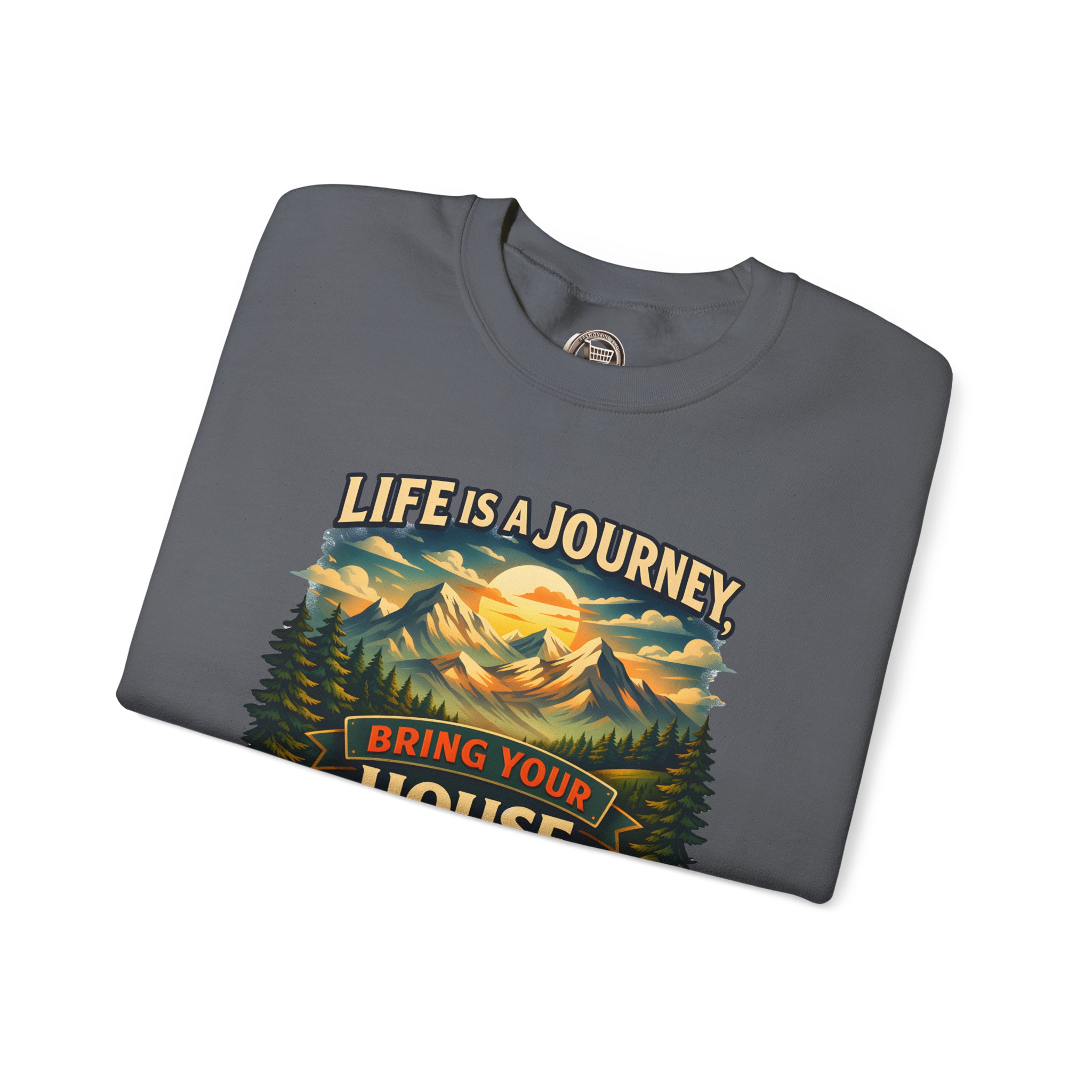 Unisex Heavy Blend™ Crewneck Sweatshirt — "Live Is A Journey-Bring Your House With You" Design Scenic-Line