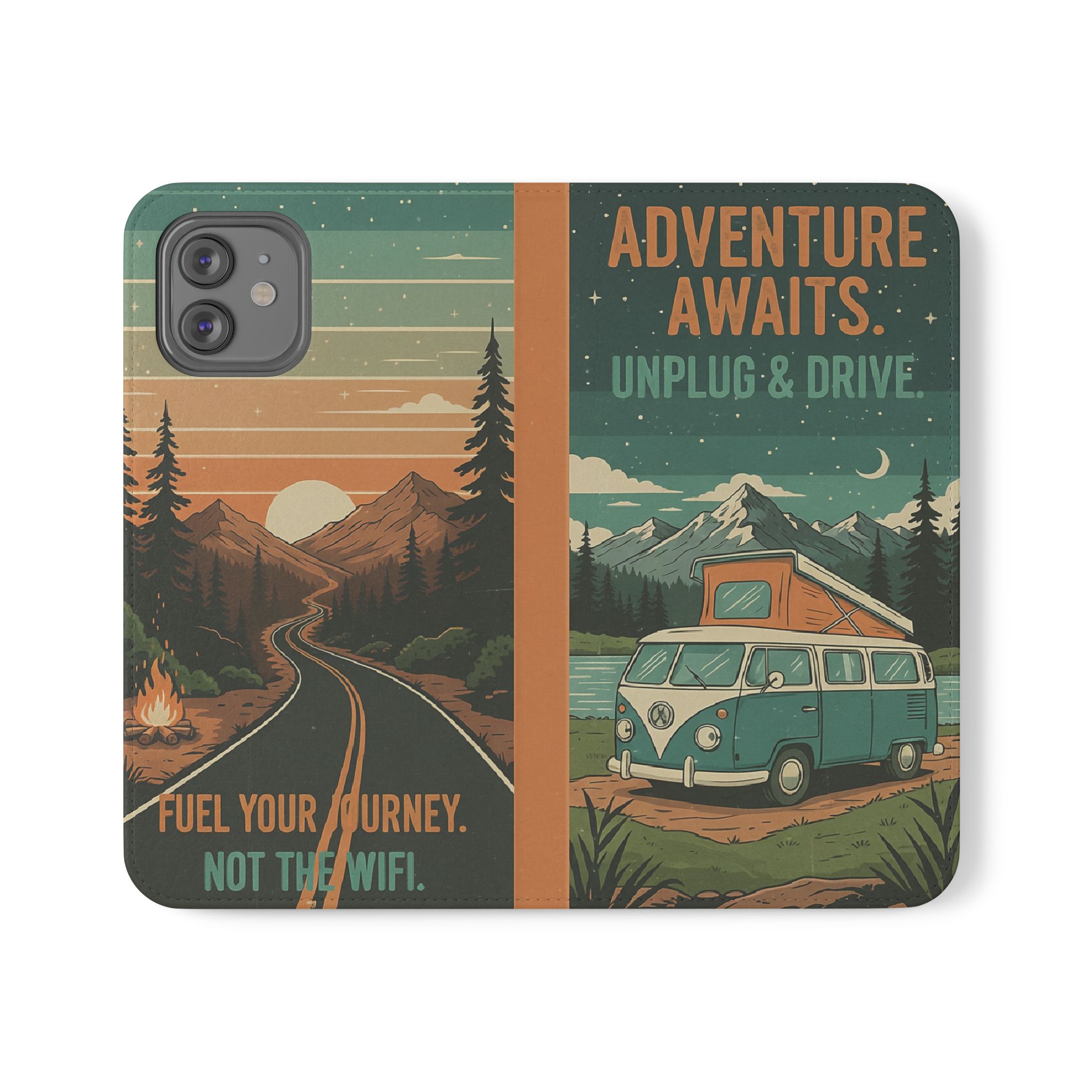 Flip Phone Case — "Adventure Awaits Unplug & Drive" Wallet Case