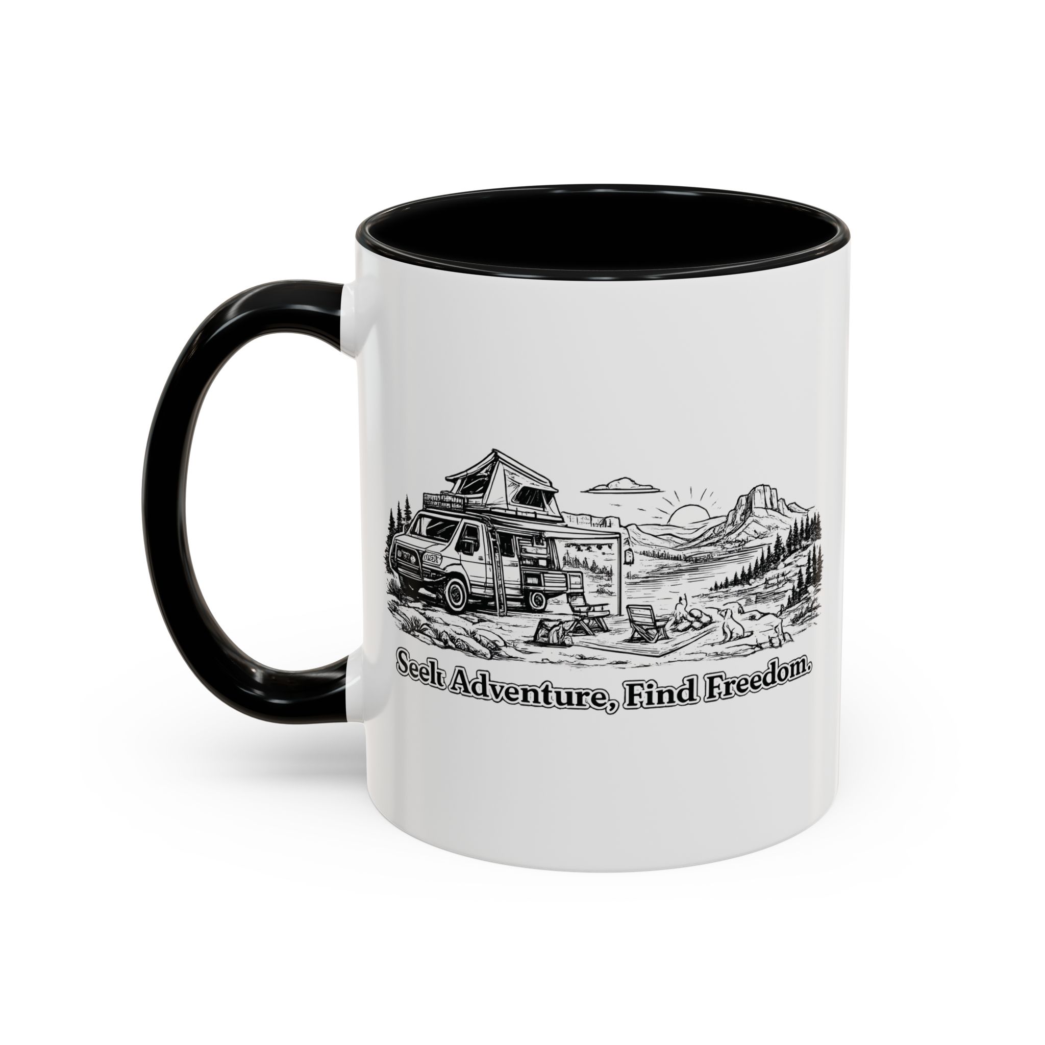 Accent Coffee Mug (11, 15oz) — "Seek Adventure, Find Freedom" Design Minimal-Line