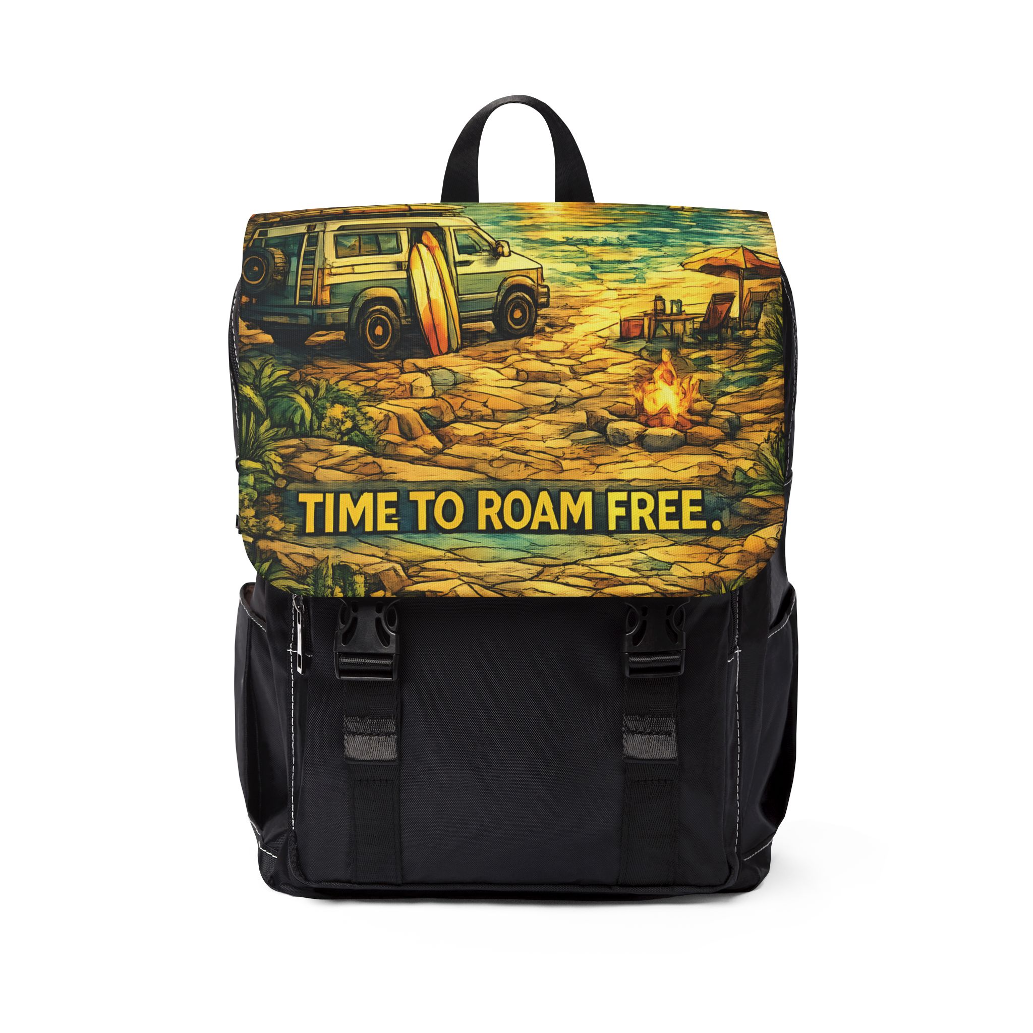 Unisex Casual Shoulder Backpack — "Time To Roam Free" Design Cubic-Line