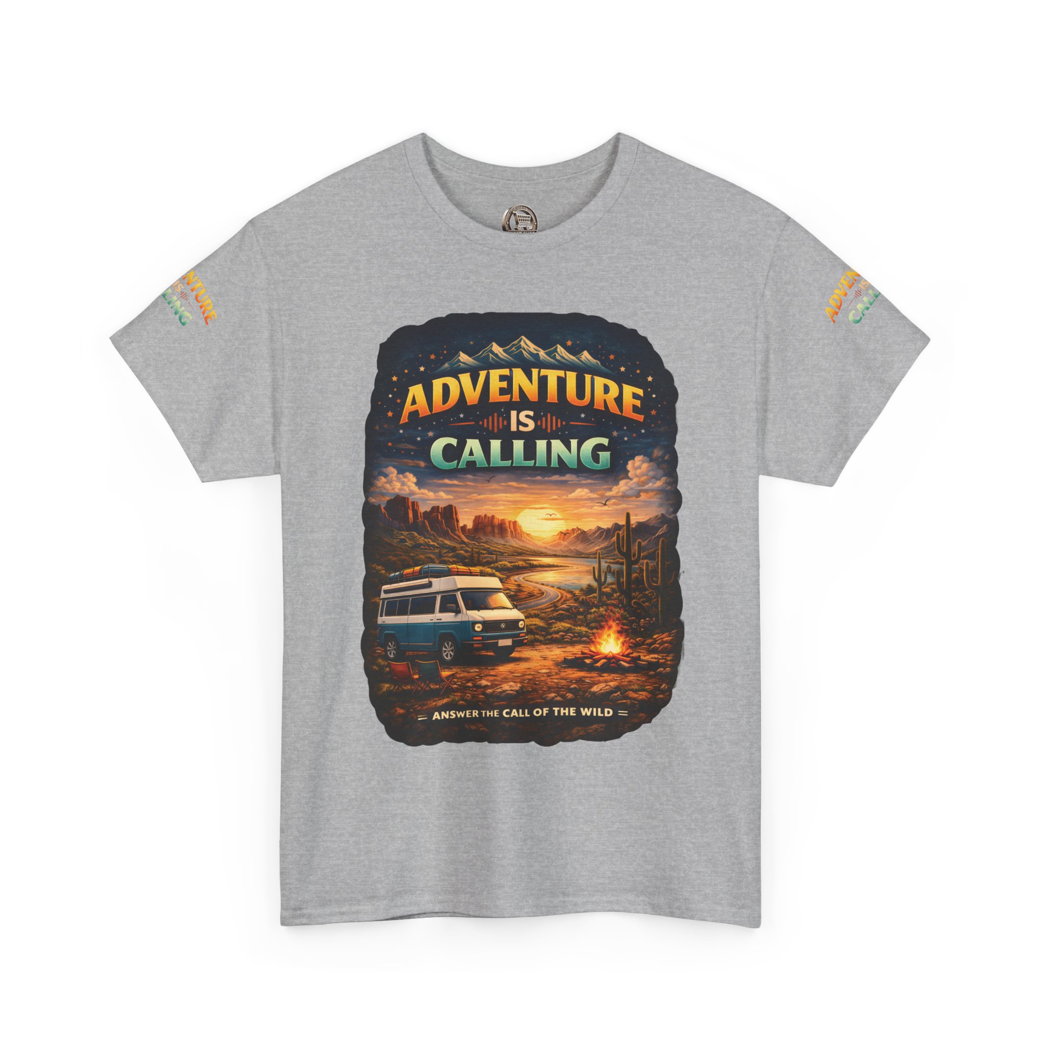 Unisex Heavy Cotton Tee — "Adventure Is Calling" Design Scenic-Line