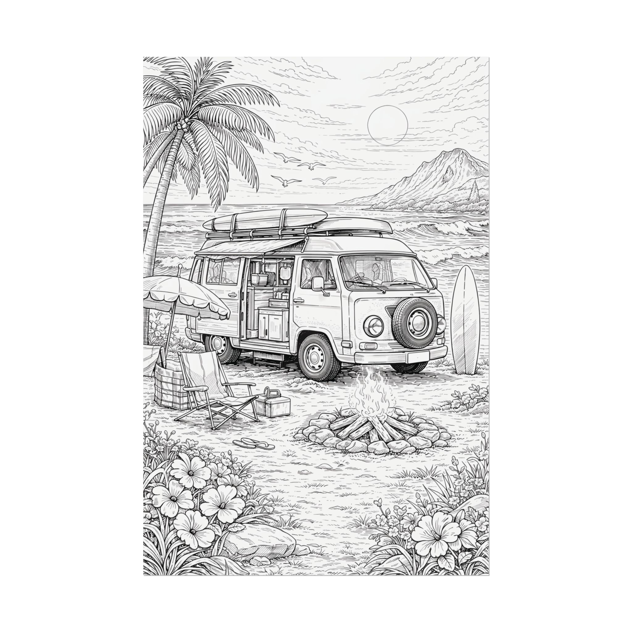 Campervan Poster — Vintage RV Camping Landscape Wall Art