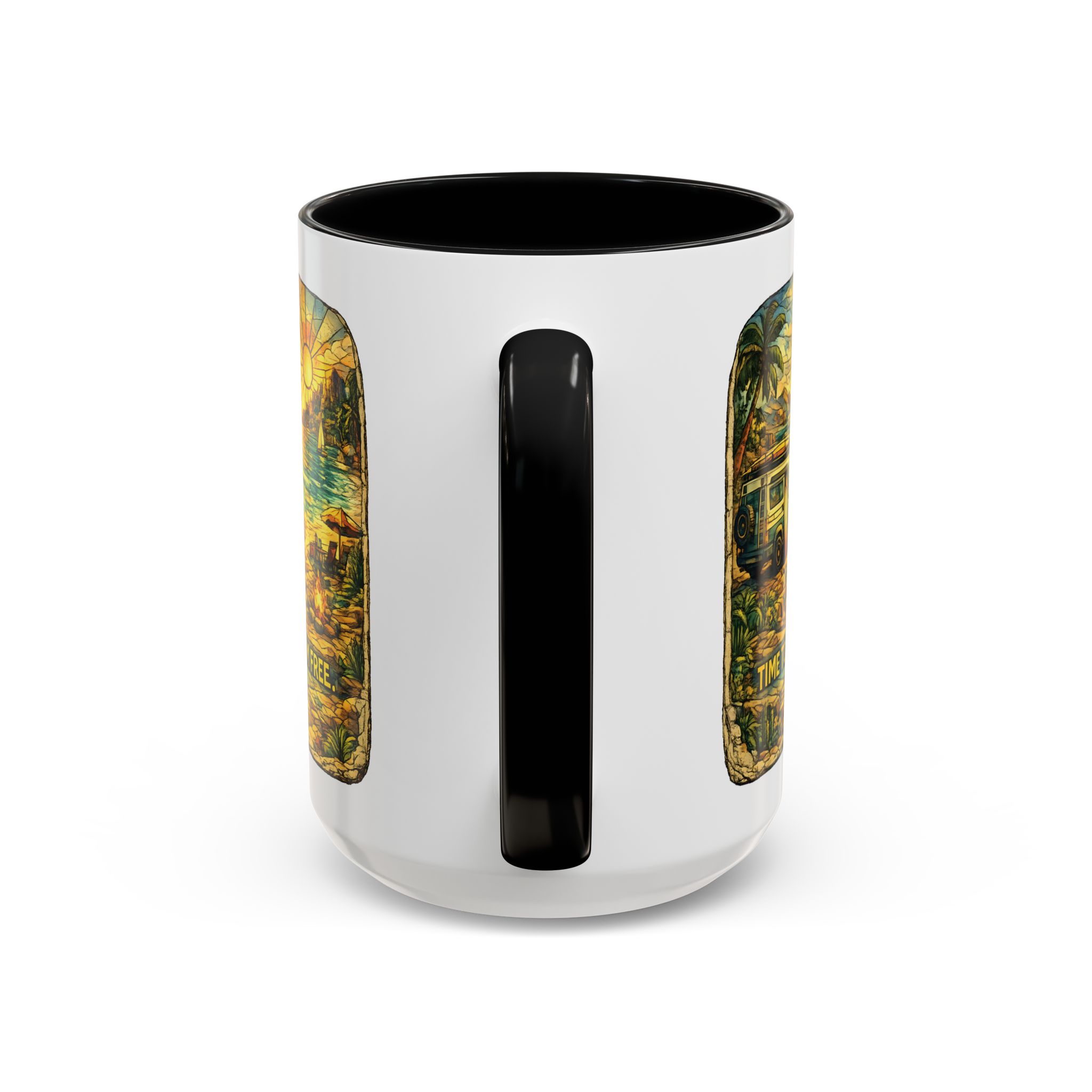 Accent Coffee Mug (11, 15oz) — "Time To Roam Free" Design Cubic-Line