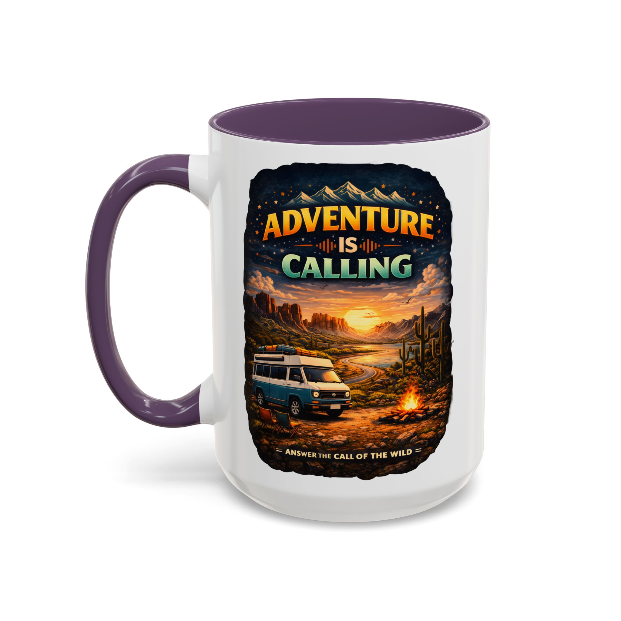 Accent Coffee Mug (11, 15oz) — "Adventure Is Calling" Design Scenic-Line