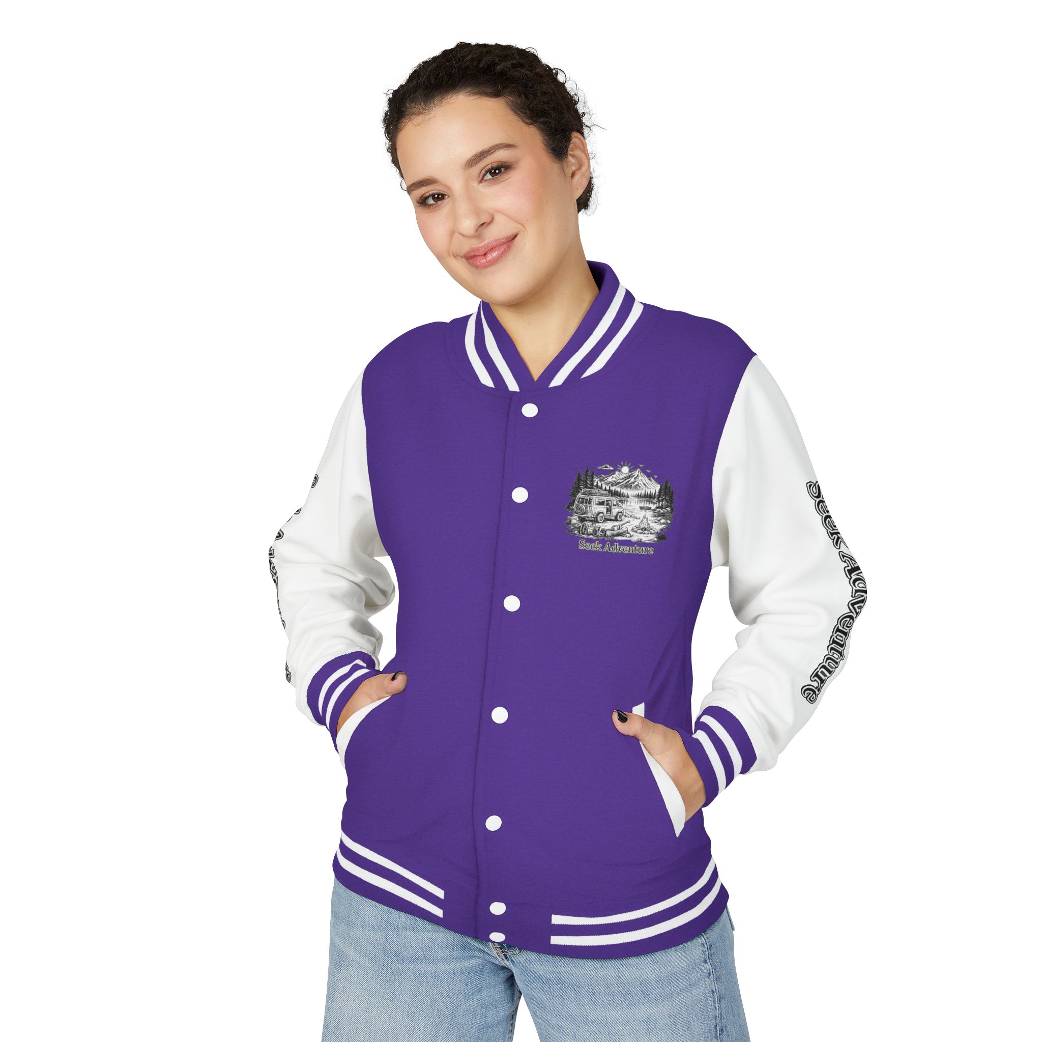 3169695721099636347_2048-2.jpeg Unisex Heavyweight Letterman Jacket — "Seek Adventure" Travel Varsity Coat