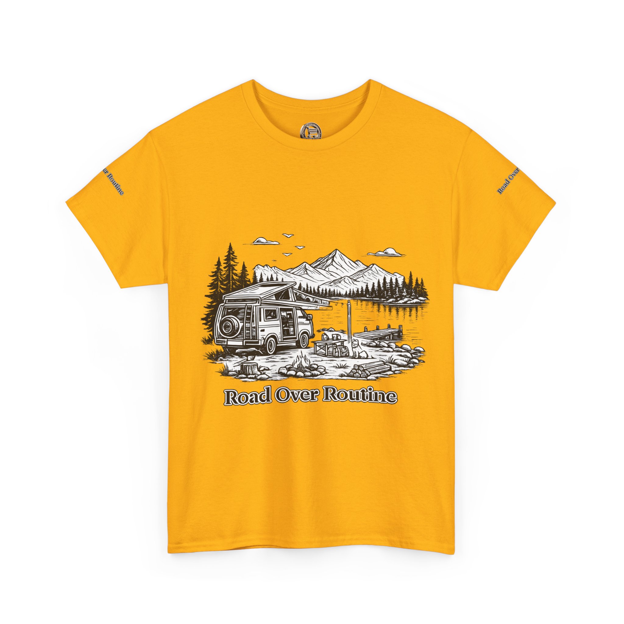 Unisex Heavy Cotton Tee — "Road Over Routine" Design Minimal-Line