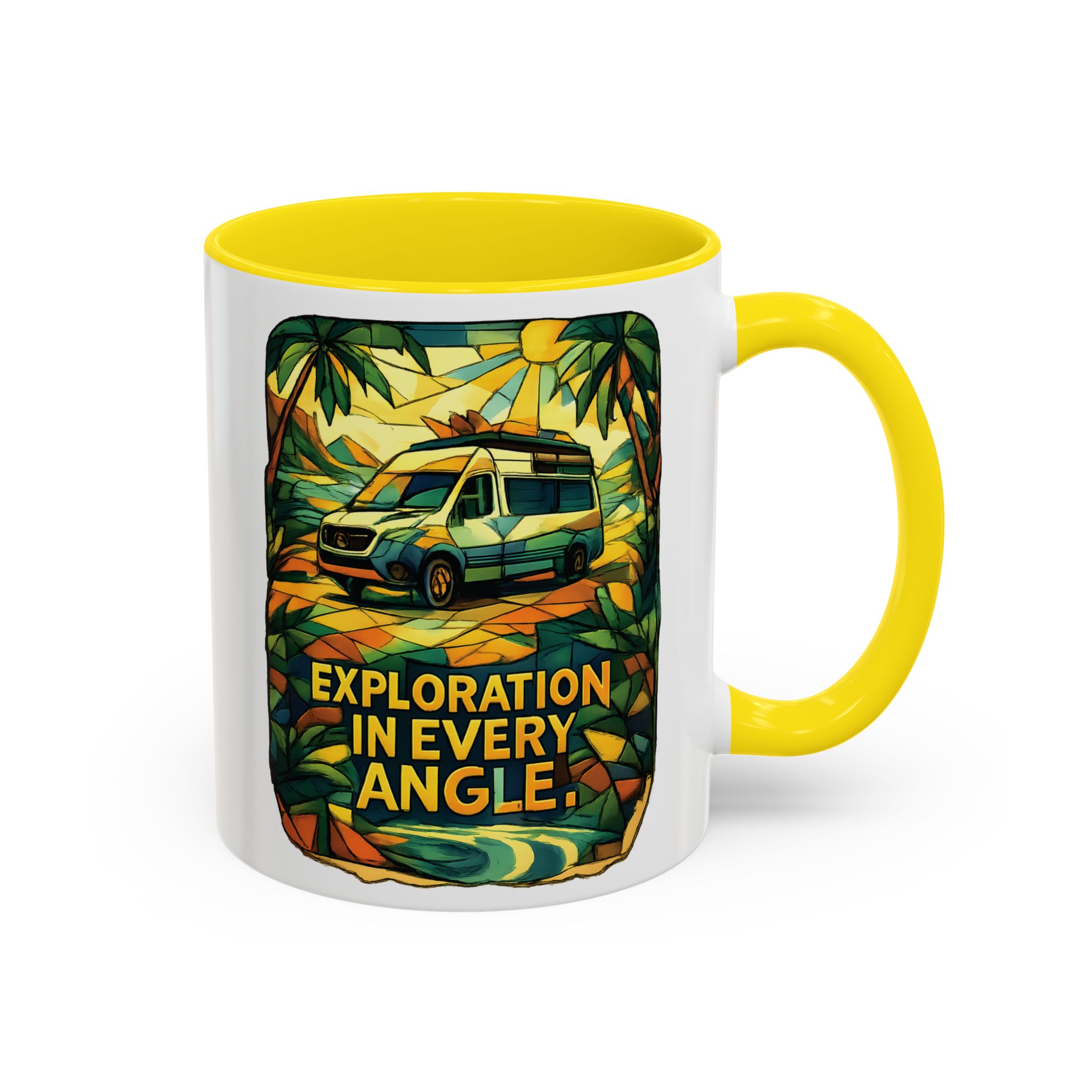 Accent Coffee Mug (11, 15oz) — "Exploration In Every Angle" Design Cubic-Line