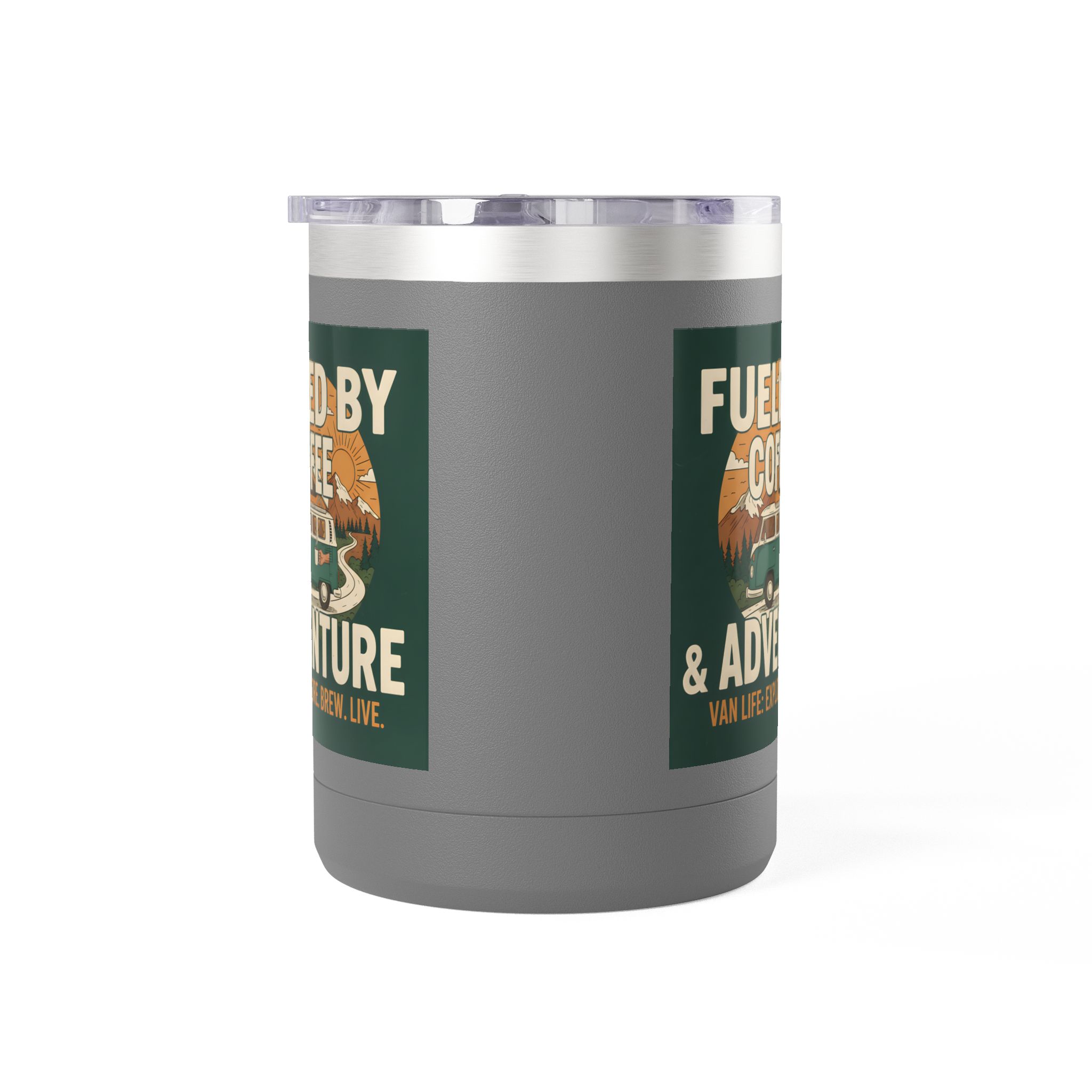 Coffee Mug Tumbler, 15oz — "Fueled by Coffee & Adventure"