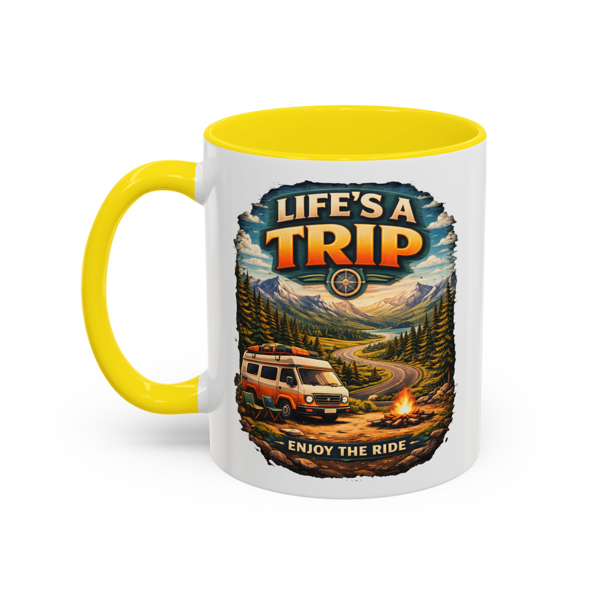 Accent Coffee Mug (11, 15oz) — "Life s A Trip" Design Scenic-Line