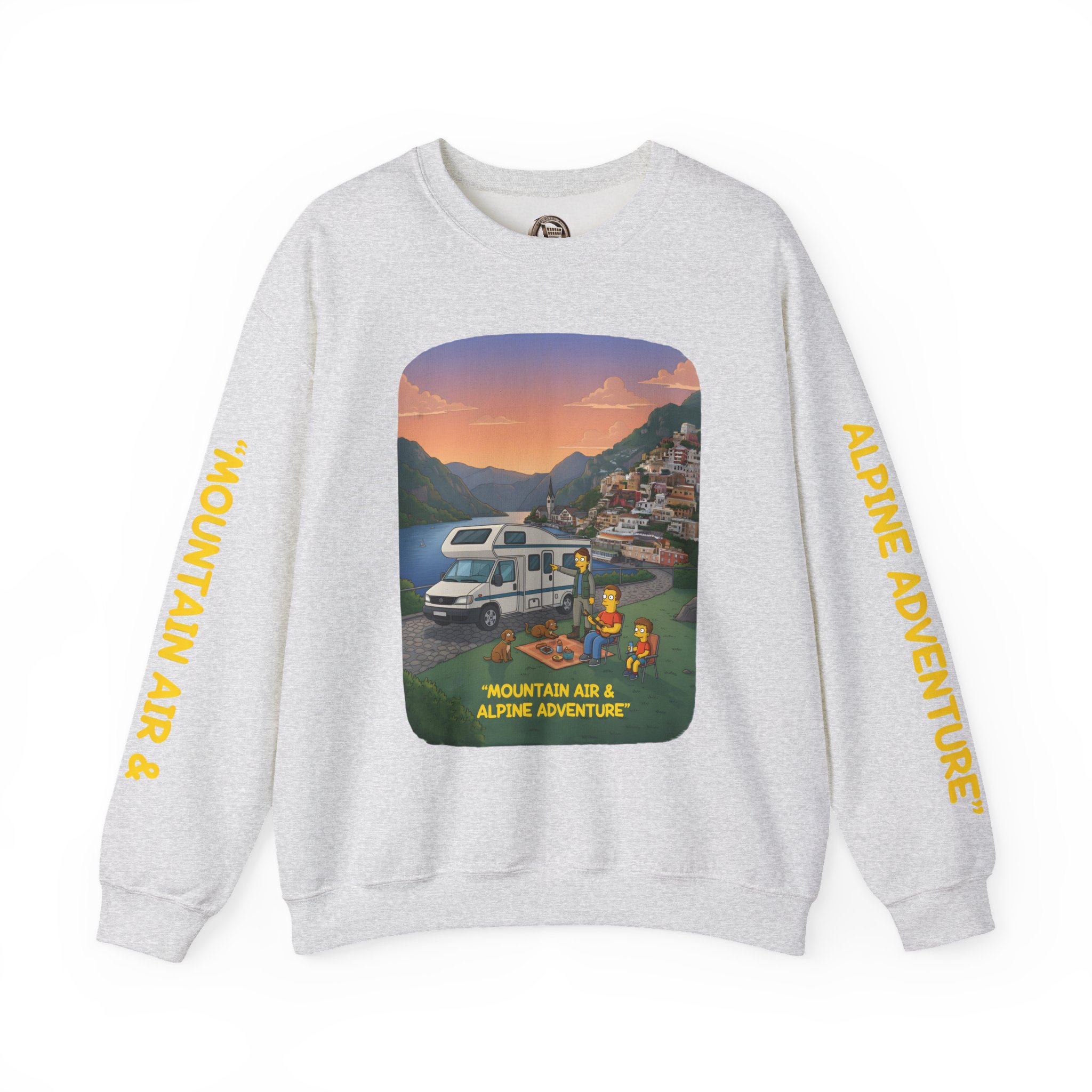 Unisex Heavy Blend™ Crewneck Sweatshirt — "Mountain Air-Alpine Adventure" Design Sitcom-Line