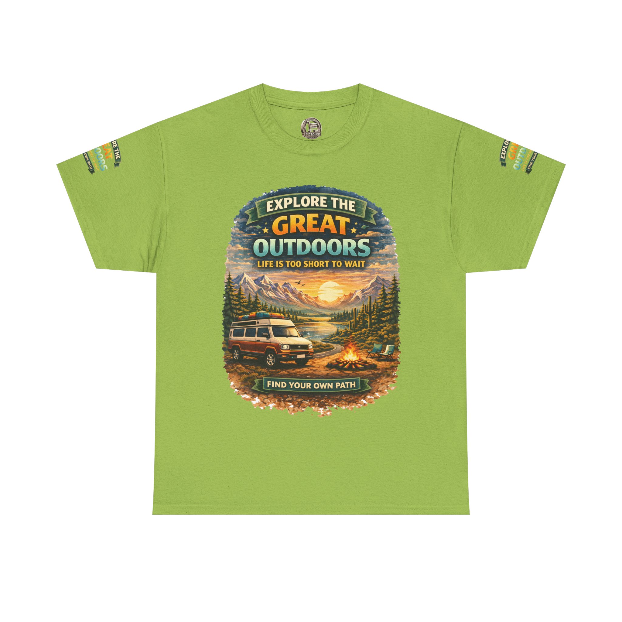 Unisex Heavy Cotton Tee — "Explore The Great Outdoors" Design Scenic-Line