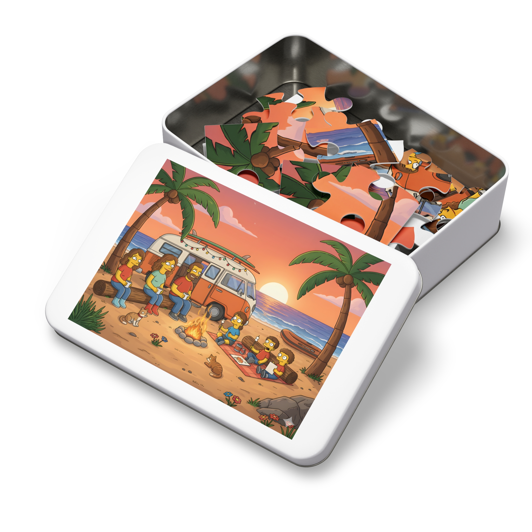 Jigsaw Puzzle with Tin — Sunset Surf Van Scene