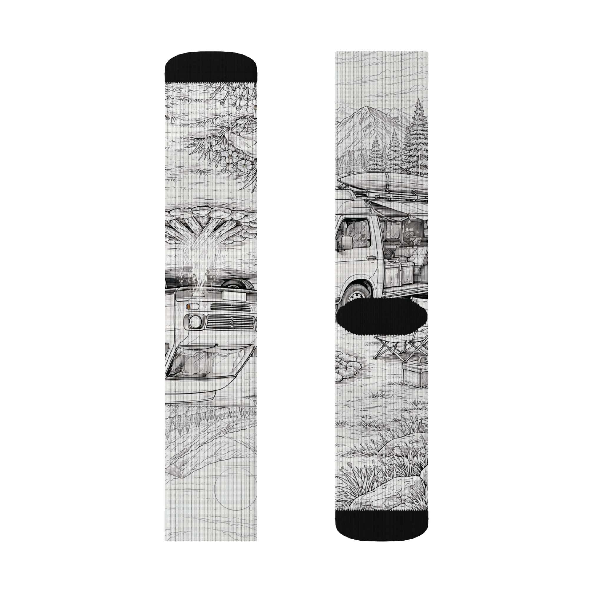 Sublimation Socks — Retro Camper Roadtrip Crew Socks
