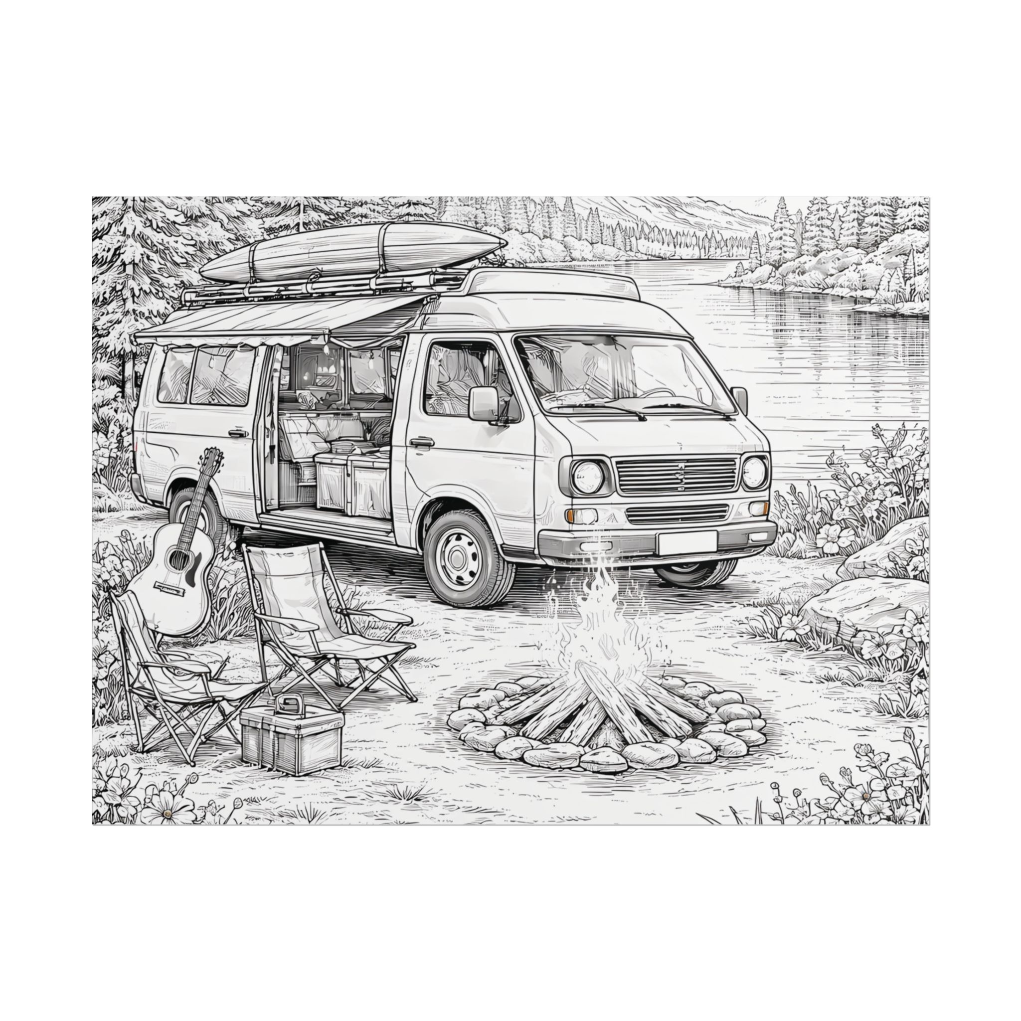 Campervan Poster — Vintage RV Camping Landscape Wall Art