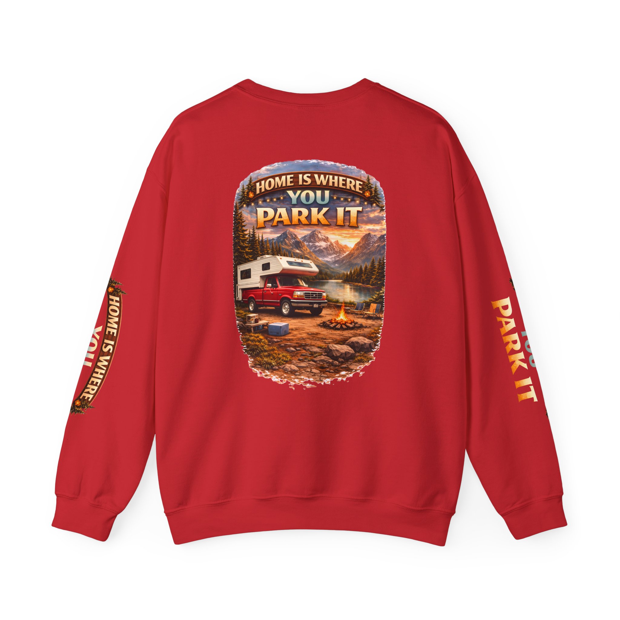 Unisex Heavy Blend™ Crewneck Sweatshirt — "Home Is Where You Park It" Design Scenic-Line