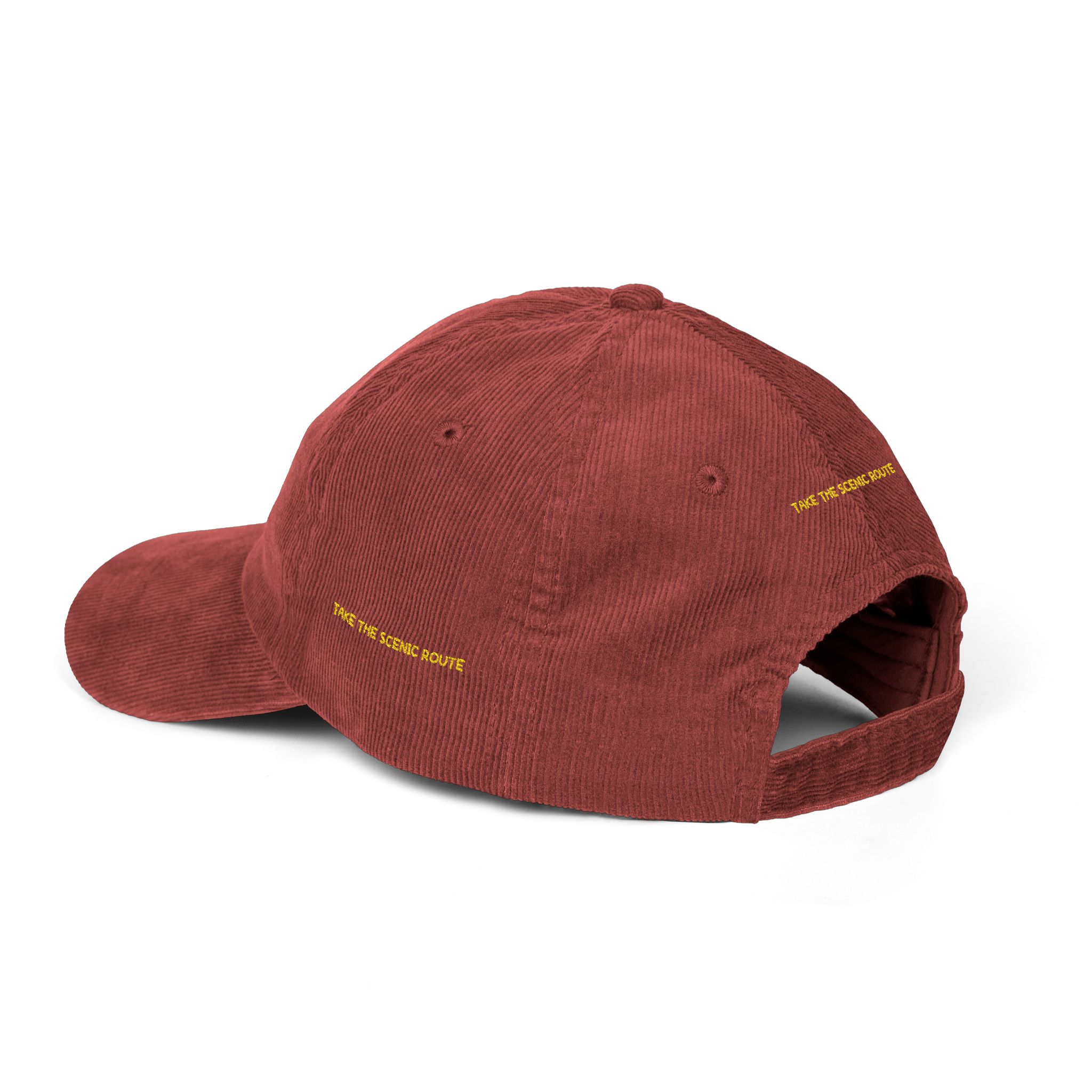 Vintage Corduroy Cap (Embroidery) — "Take The Scenic Route" Embroidered Hat
