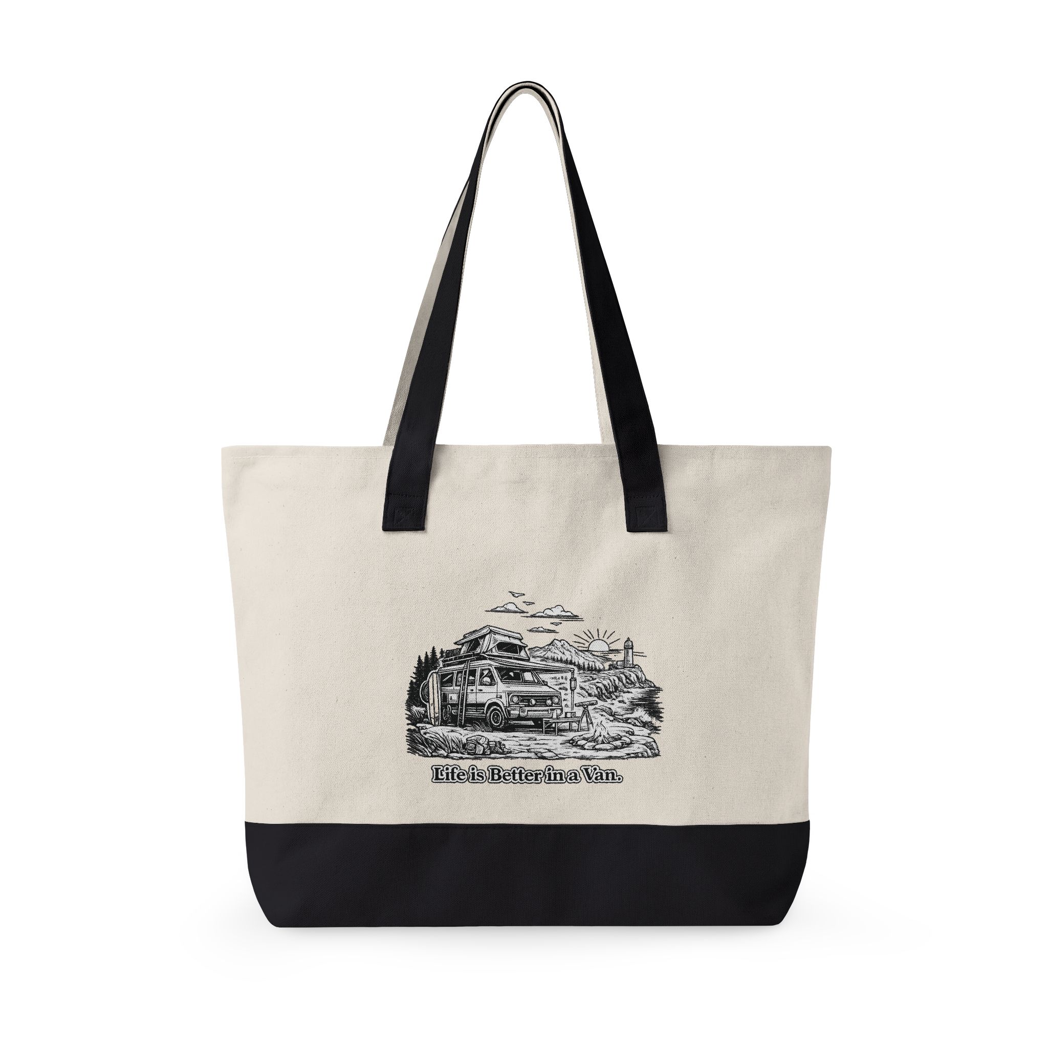 Zippered Canvas Tote — "Life Is Better In A Van" (Design Minimal-Line)