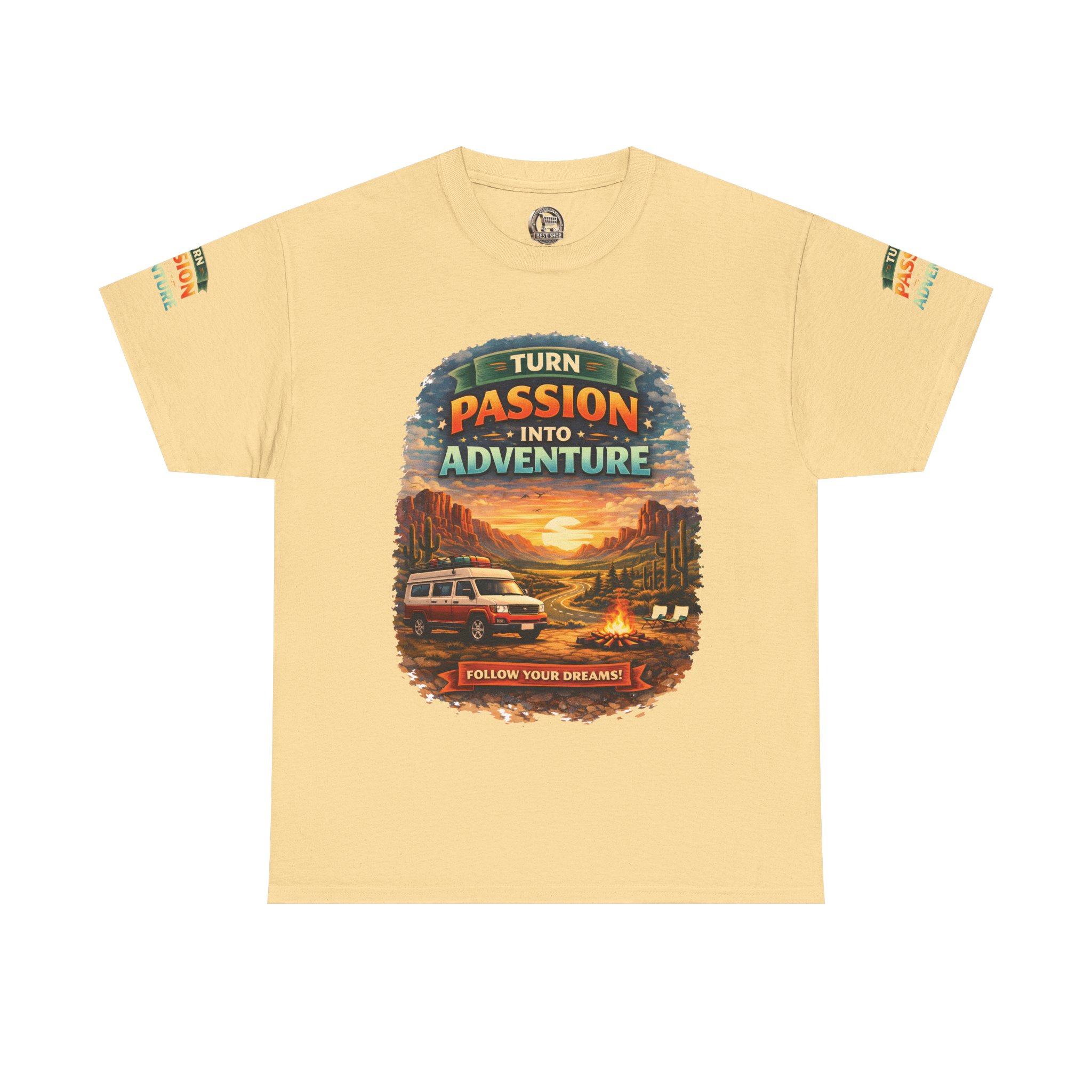 Unisex Heavy Cotton Tee — "Turn Passion Into Adventure" Design Scenic-Line