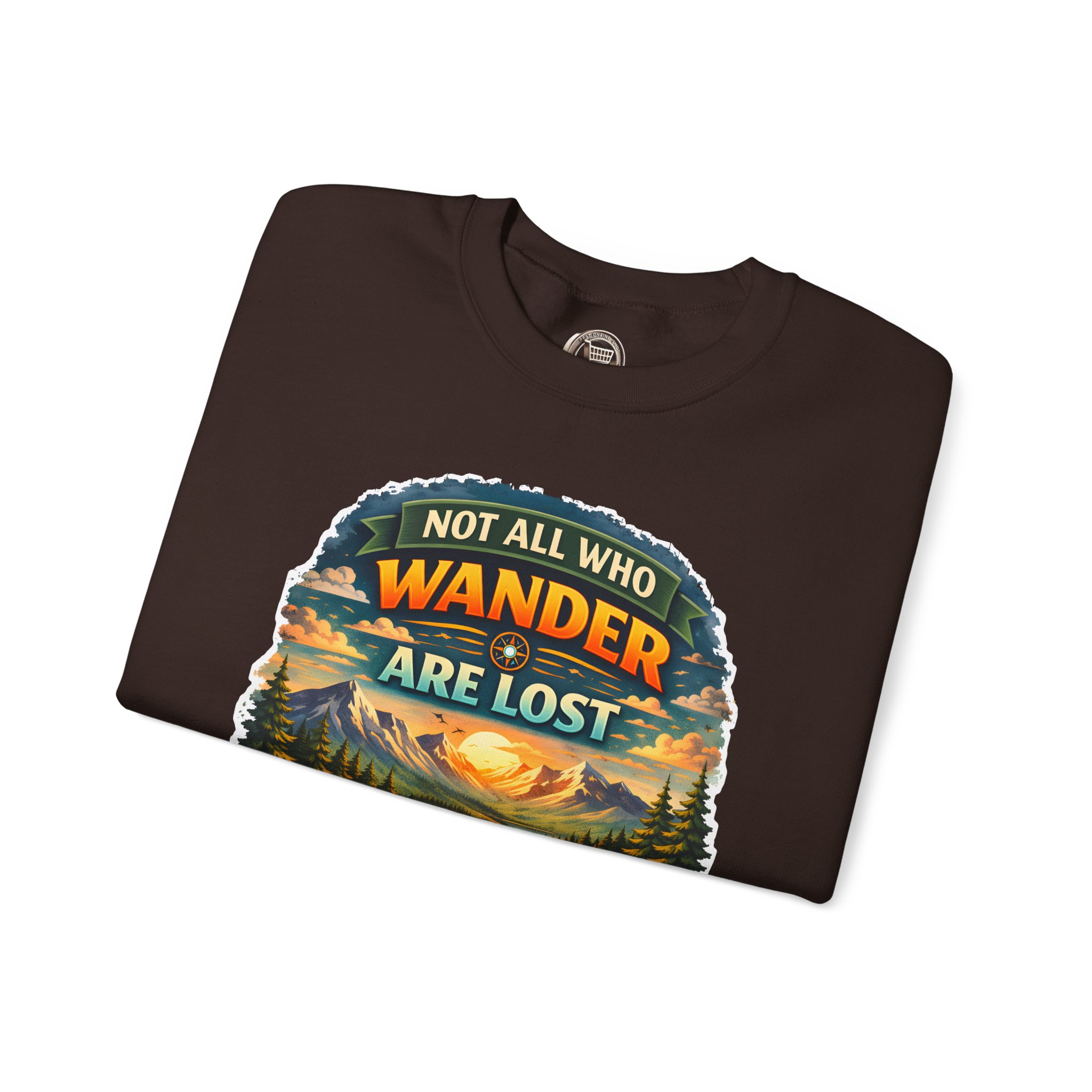 Unisex Heavy Blend™ Crewneck Sweatshirt — "Not All Who Wander Are Lost" Design Scenic-Line