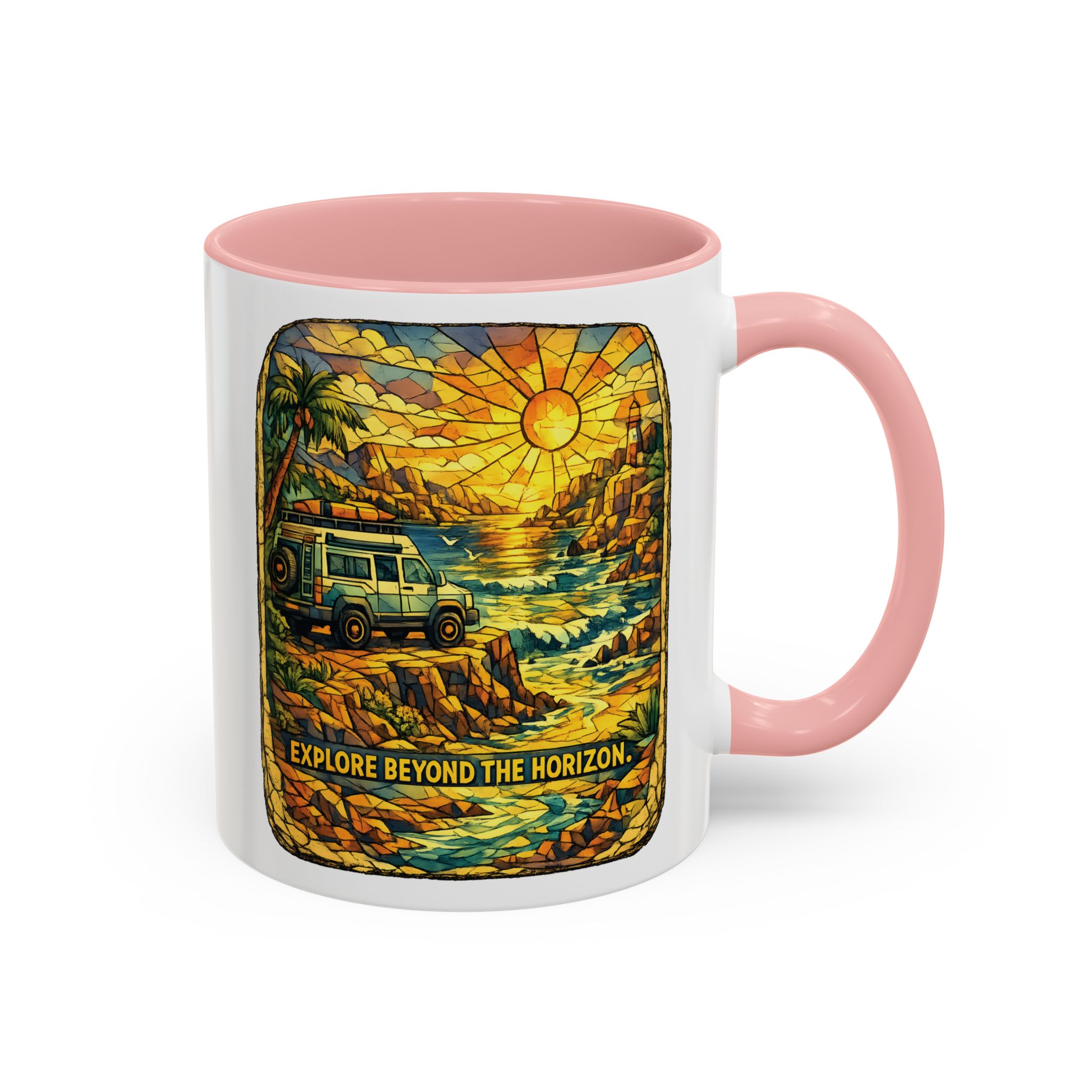 Accent Coffee Mug (11, 15oz) — "Explore Beyond The Horizon" Design Cubic-Line