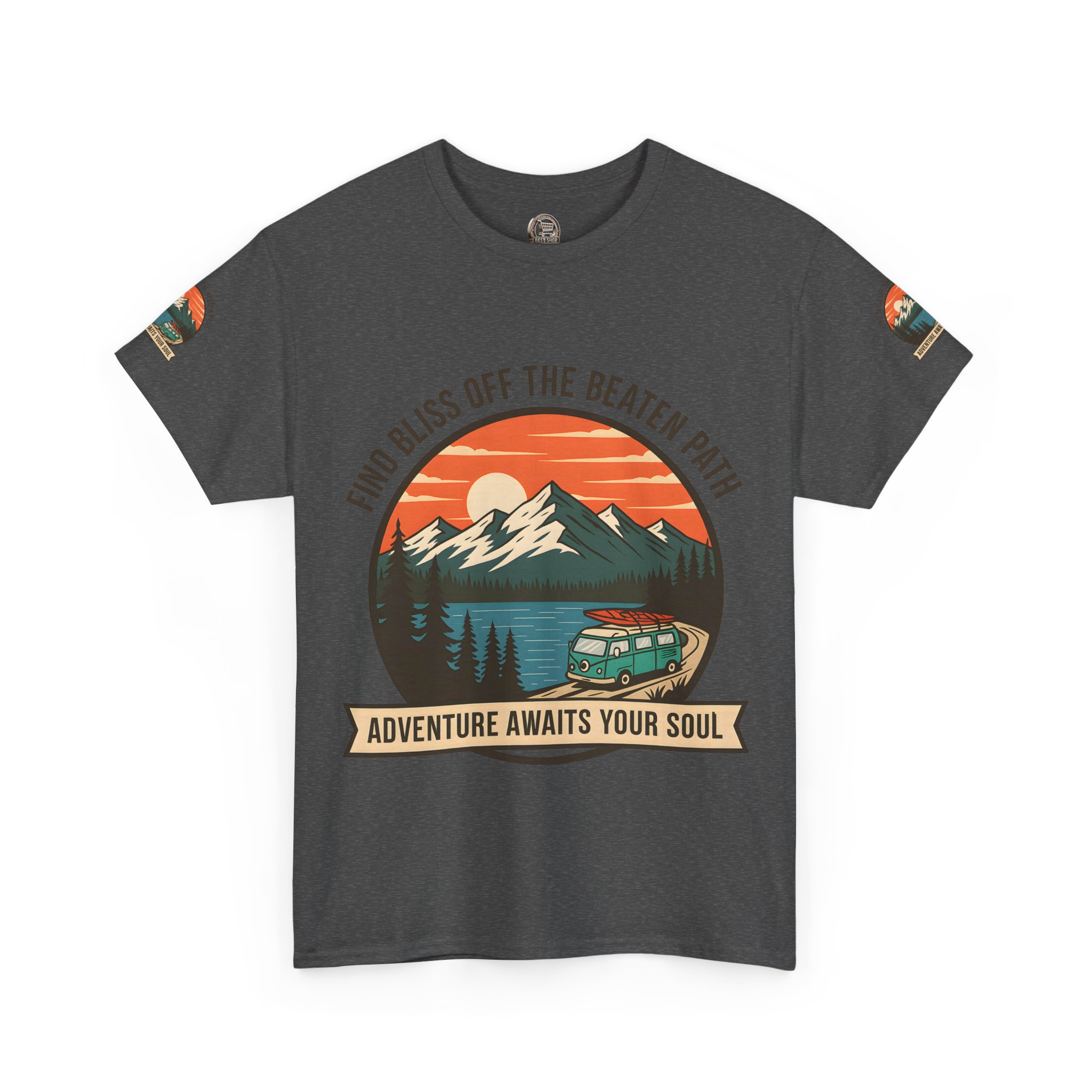 Unisex Heavy Cotton Tee — "Find Bliss Off the Beaten Path" Mountain & Camper T‑Shirt
