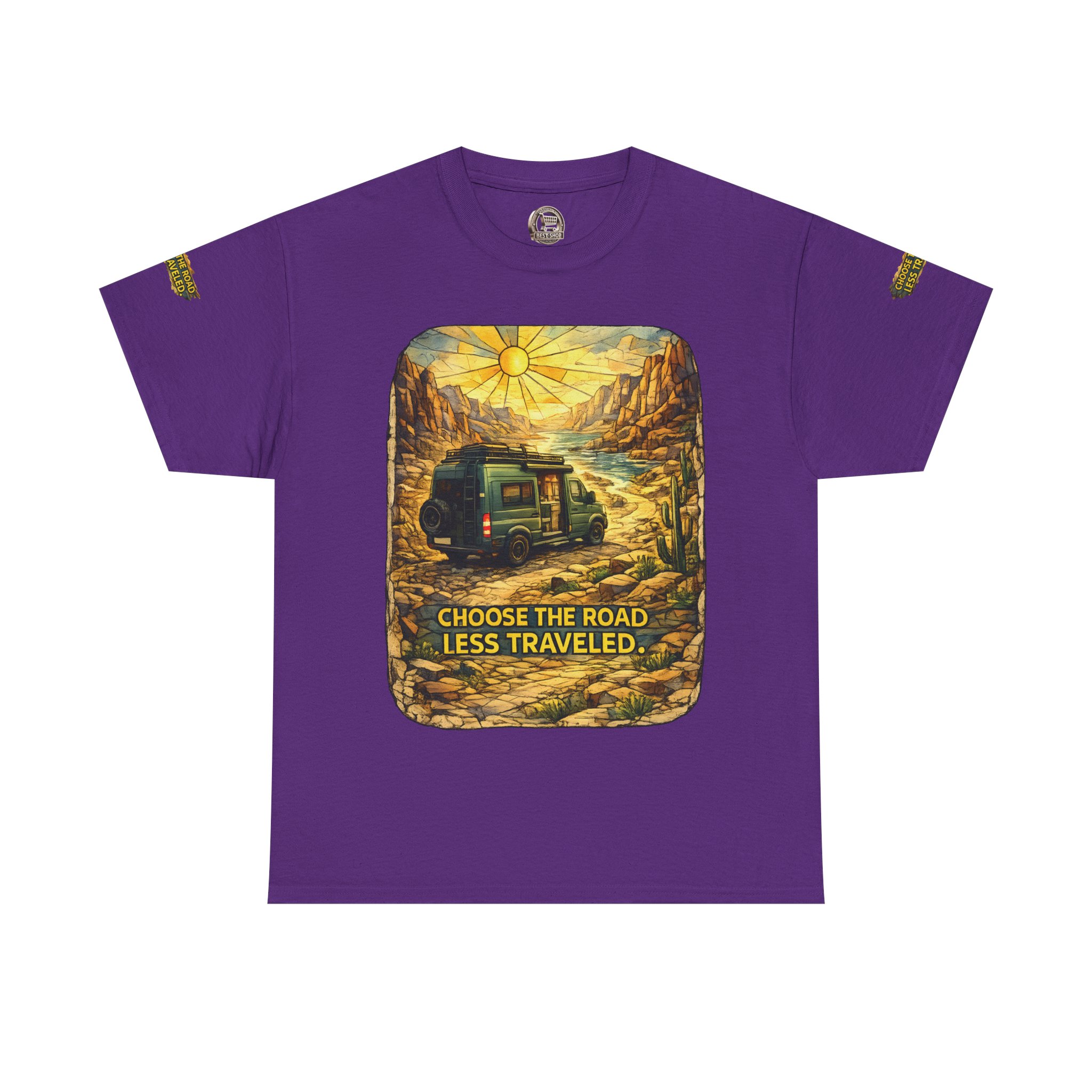 Unisex Heavy Cotton Tee — "Choose The Road Less Traveled" Design Cubic-Line