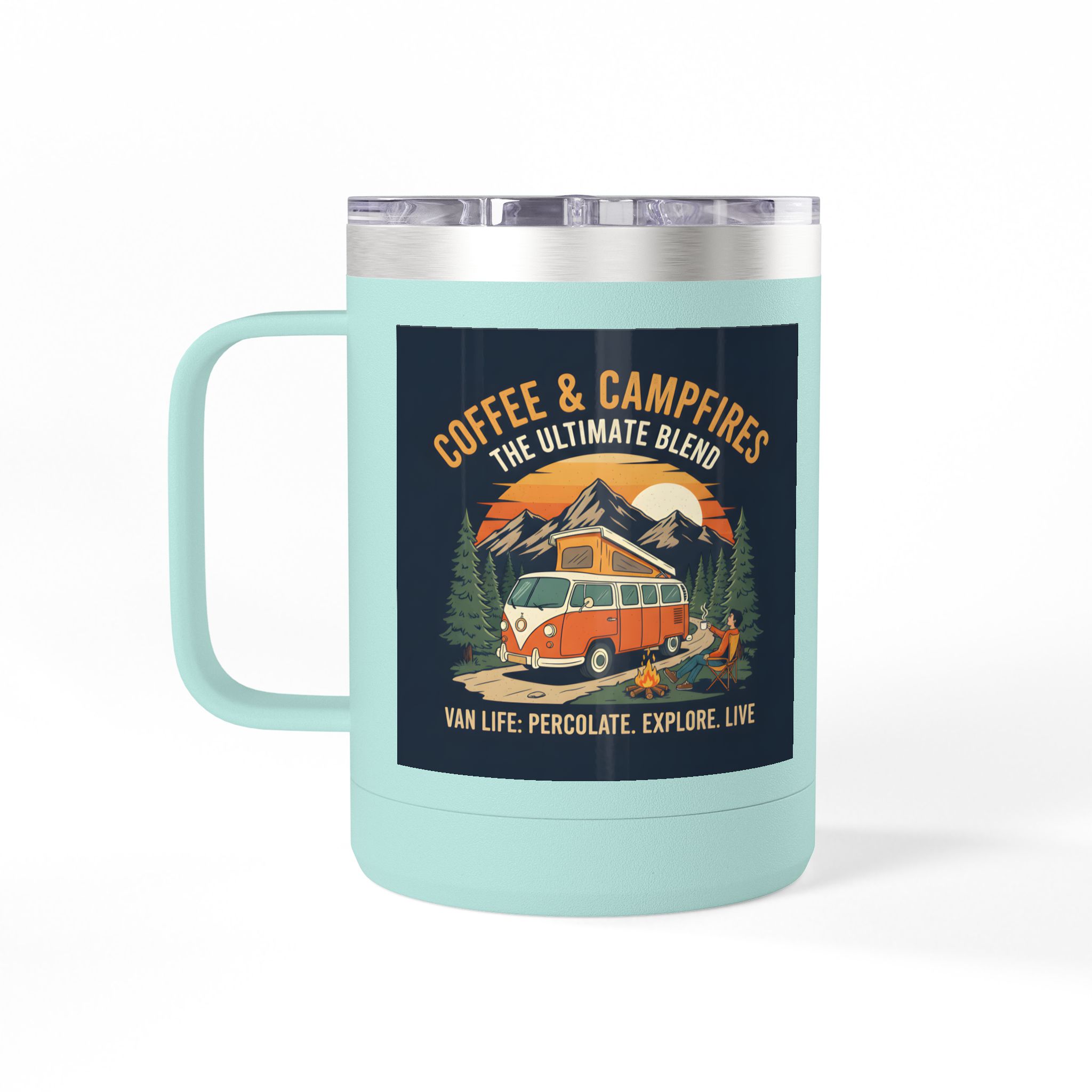 Coffee Mug Tumbler, 15oz — “Coffee & Campfires: The Ultimate Blend”