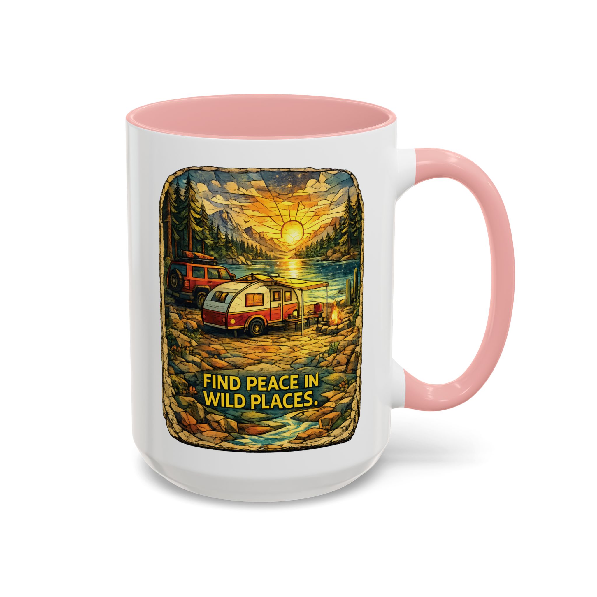 Accent Coffee Mug (11, 15oz) — "Find Peace In Wild Places" Design Cubic-Line
