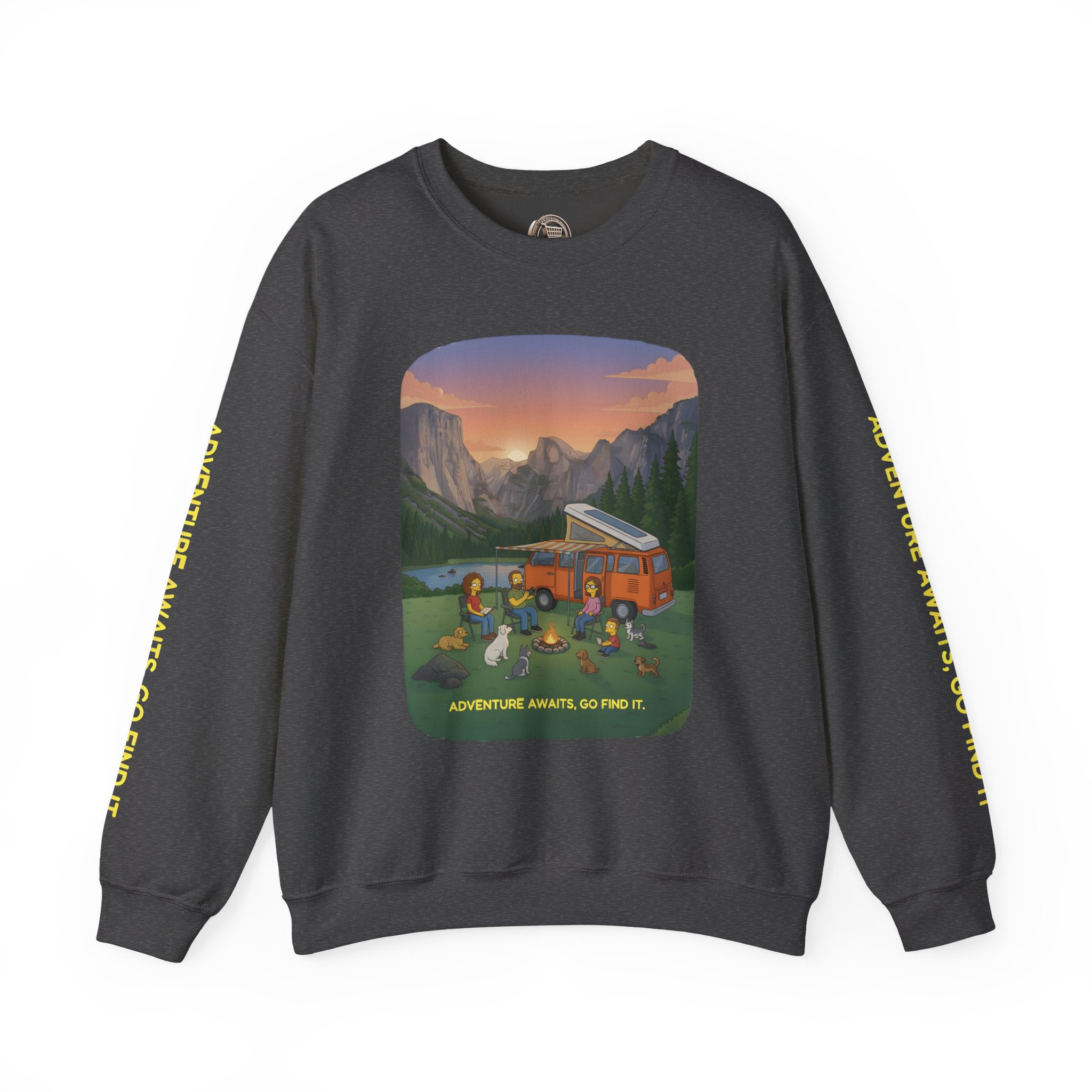 Unisex Heavy Blend™ Crewneck Sweatshirt — "Adventure Awaits-Go Find It"" Design Sitcom-Line