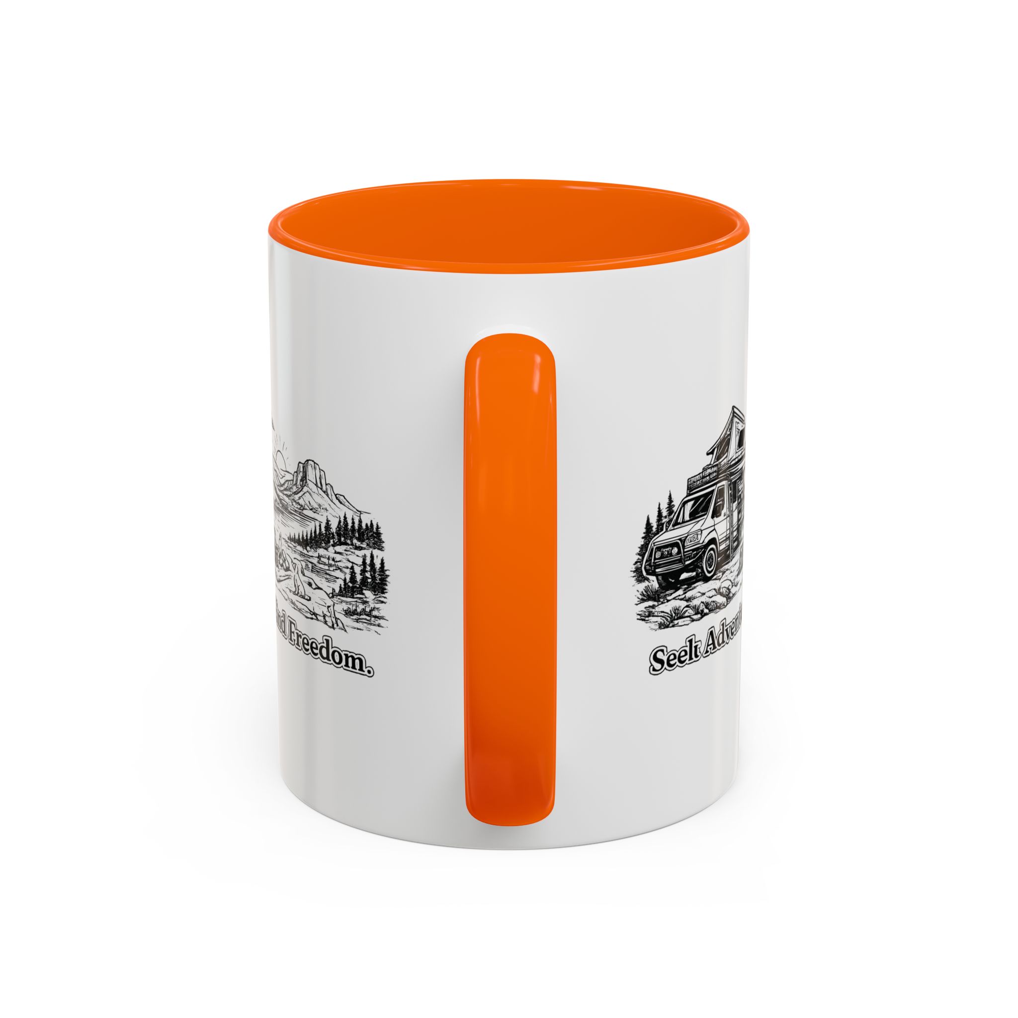 Accent Coffee Mug (11, 15oz) — "Seek Adventure, Find Freedom" Design Minimal-Line
