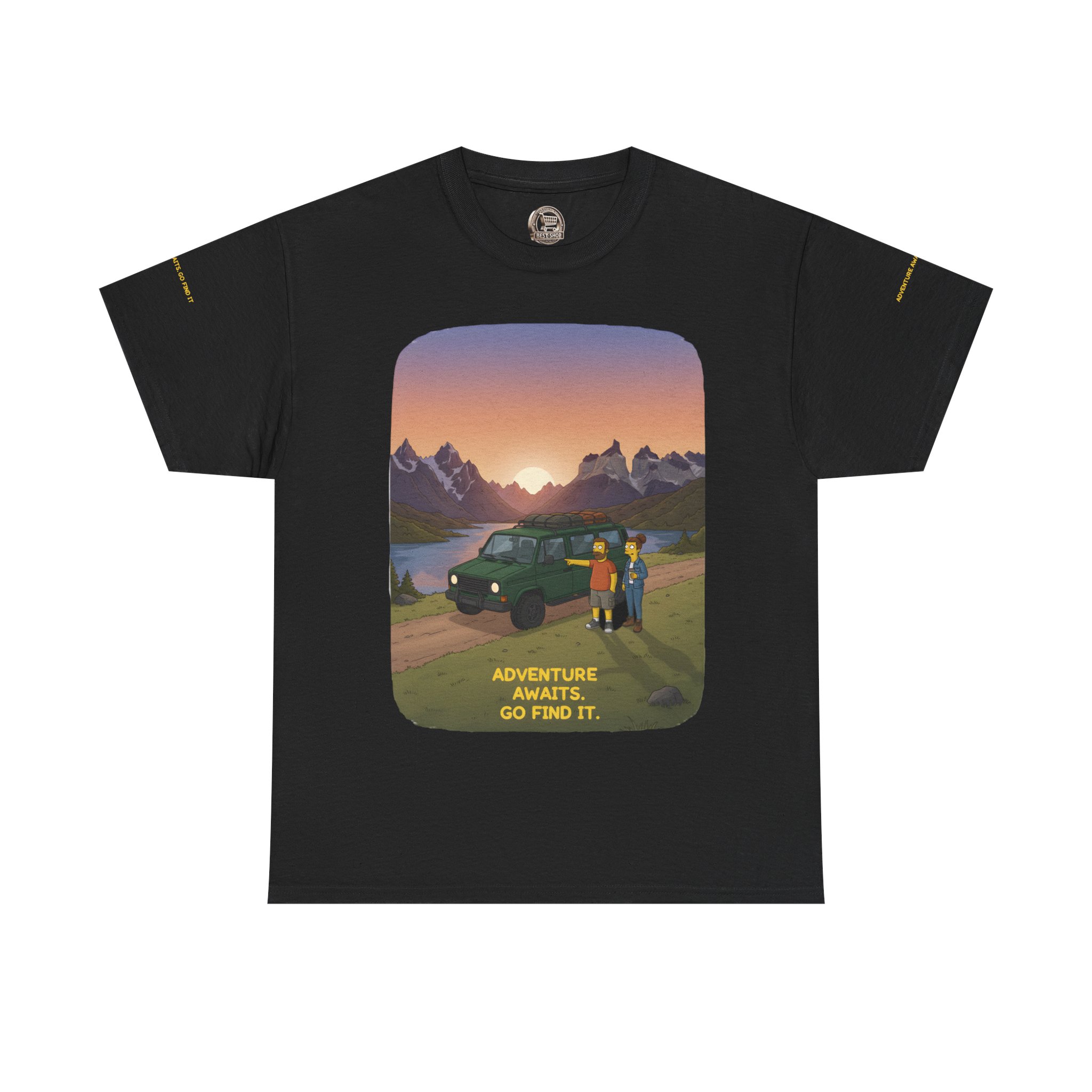 Unisex Heavy Cotton Tee — "Adventure Awaits-Go Find It" Design Sitcom-Line