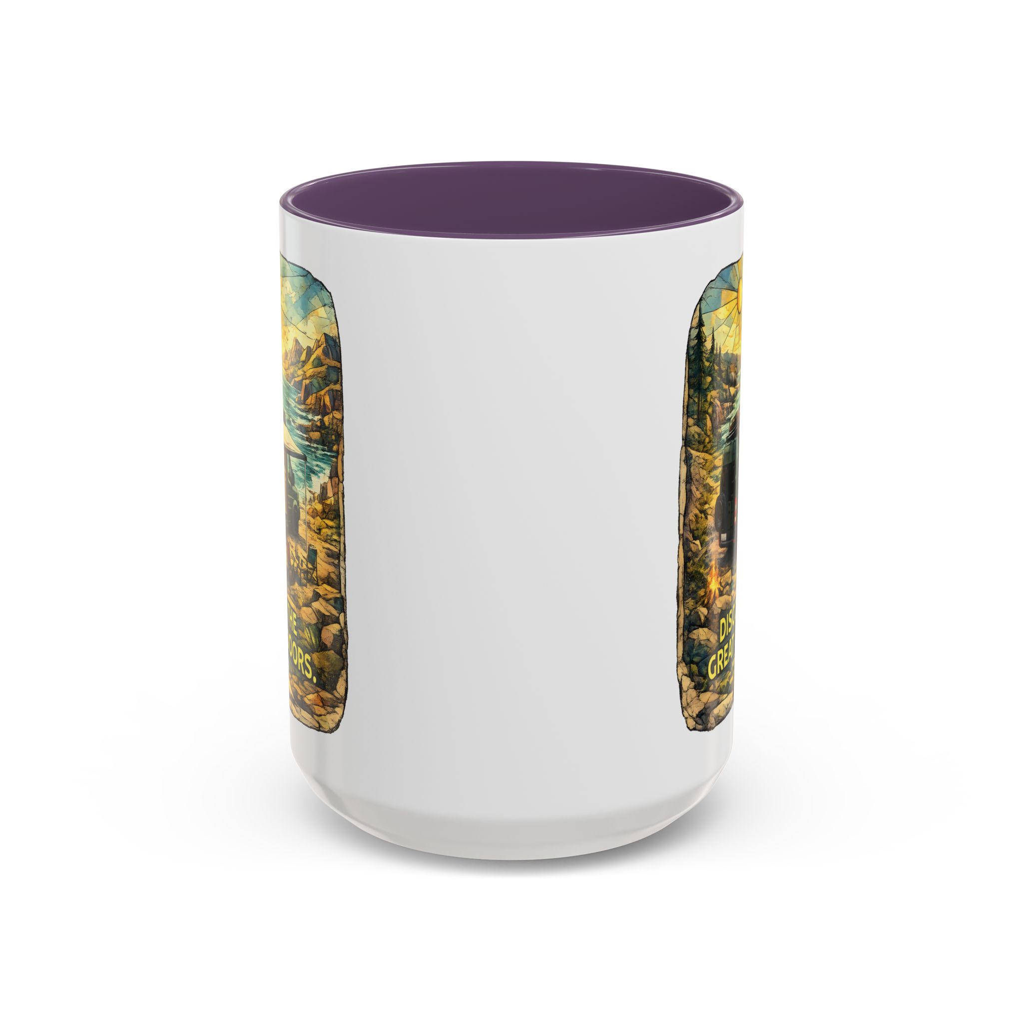 Accent Coffee Mug (11, 15oz) — "Discover The Great Outdoors" Design Cubic-Line