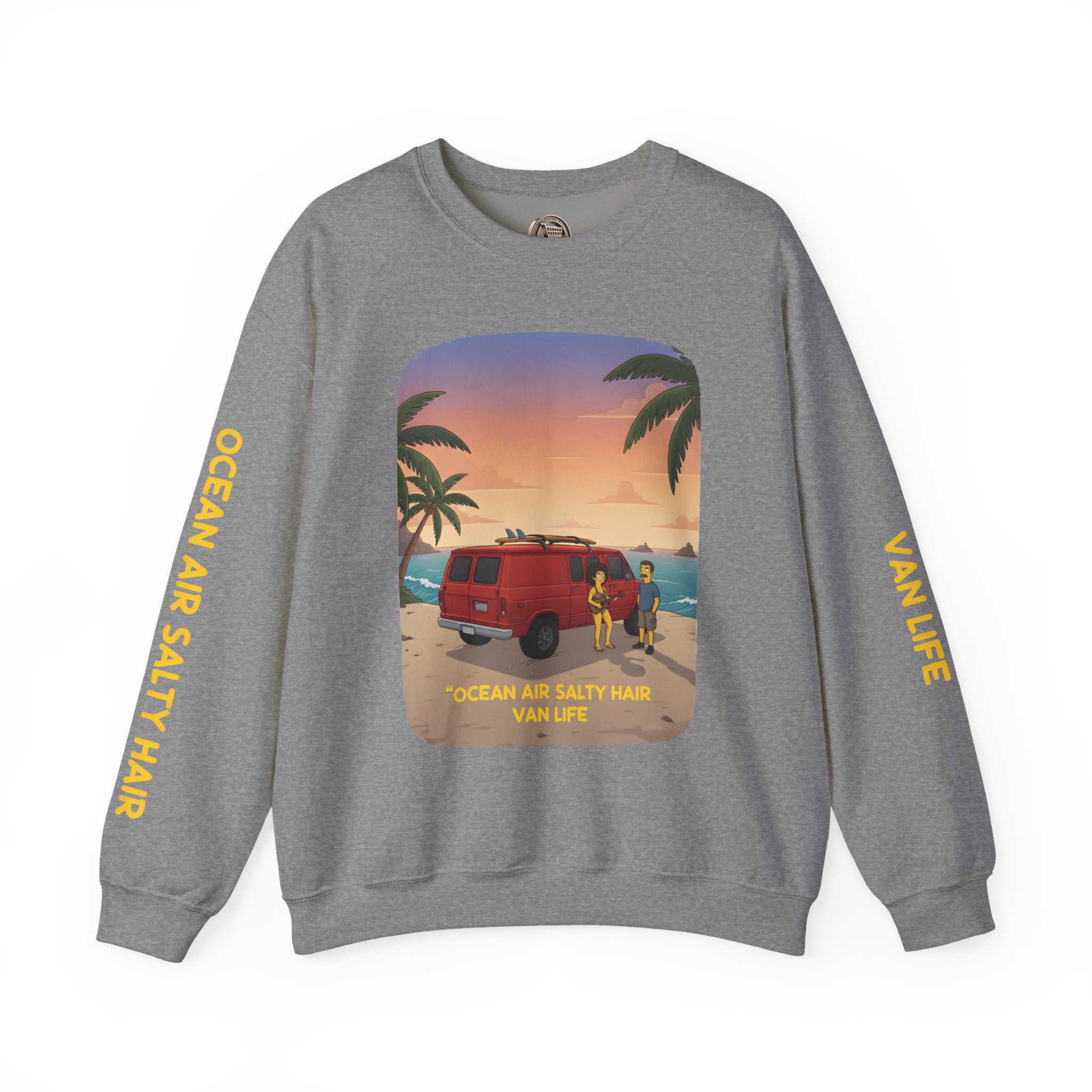 Unisex Heavy Blend™ Crewneck Sweatshirt — "Ocean Air Salty Hair Van Life" Design Sitcom-Line