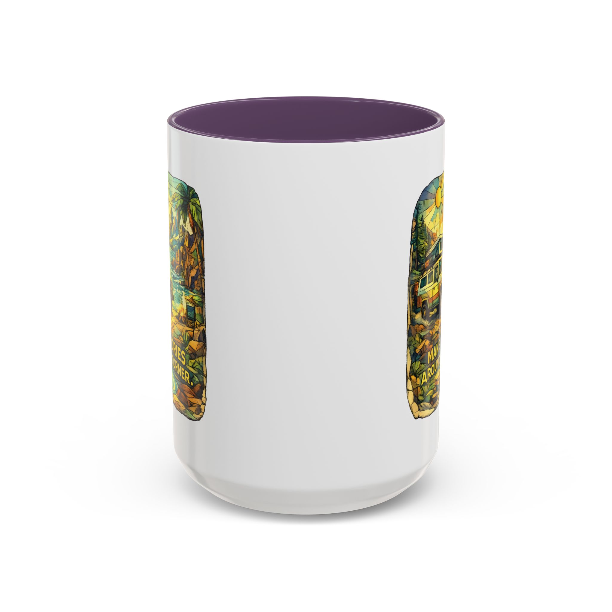 Accent Coffee Mug (11, 15oz) — "Make Memories Around Every Corner" Design Cubic-Line