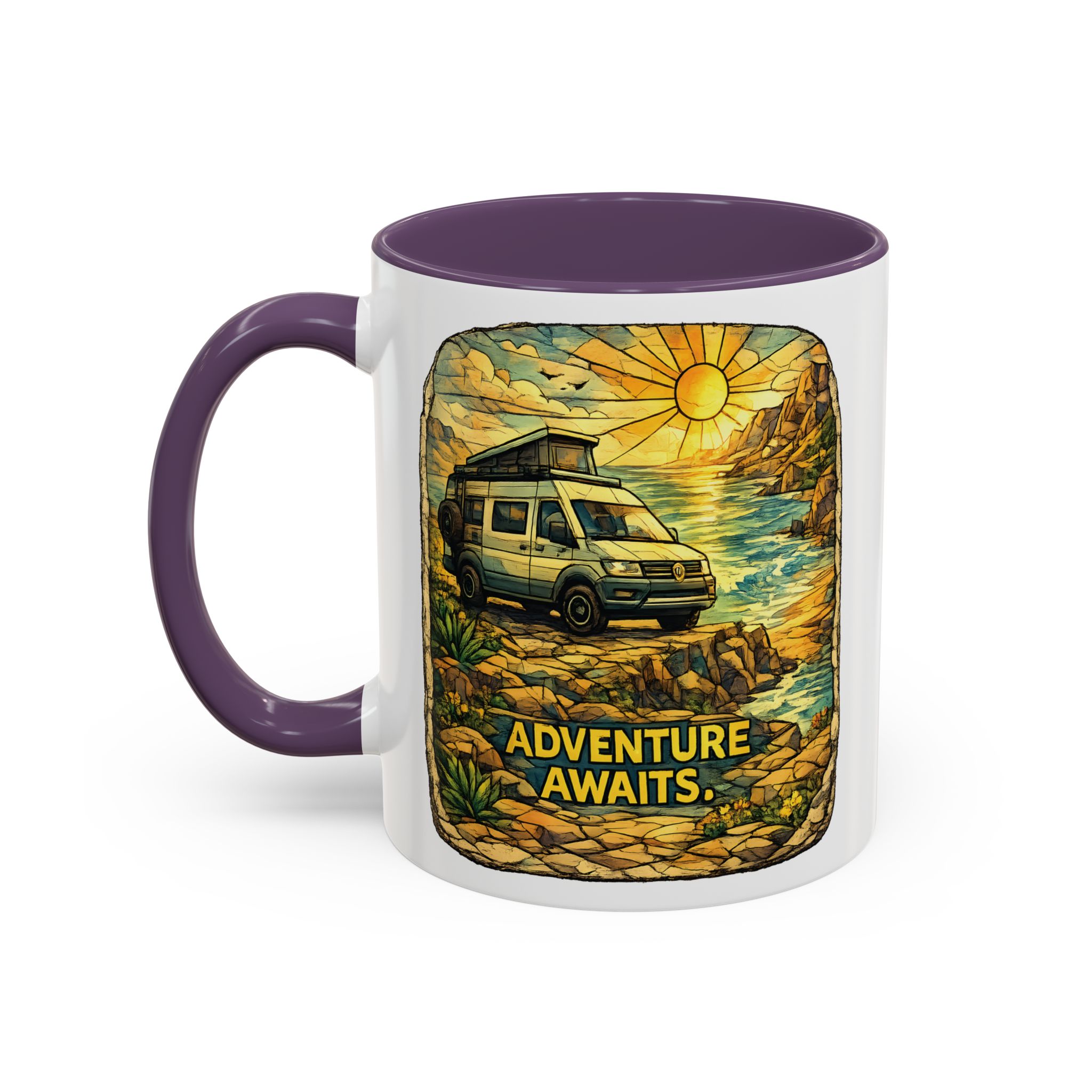Accent Coffee Mug (11, 15oz) — "Adventure Awaits" Design Cubic-Line