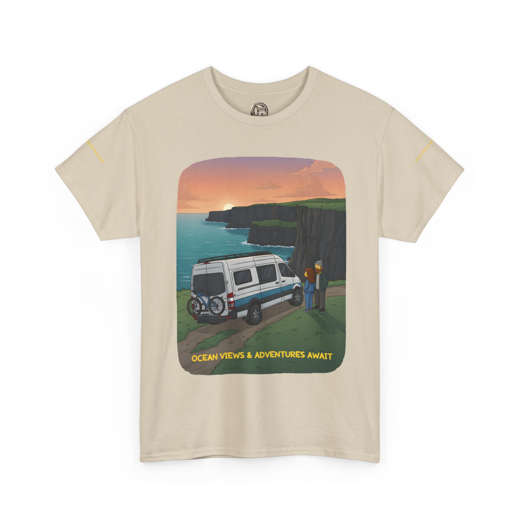 Unisex Heavy Cotton Tee — "Ocean Views-Adventures Awaits" Design Sitcom-Line