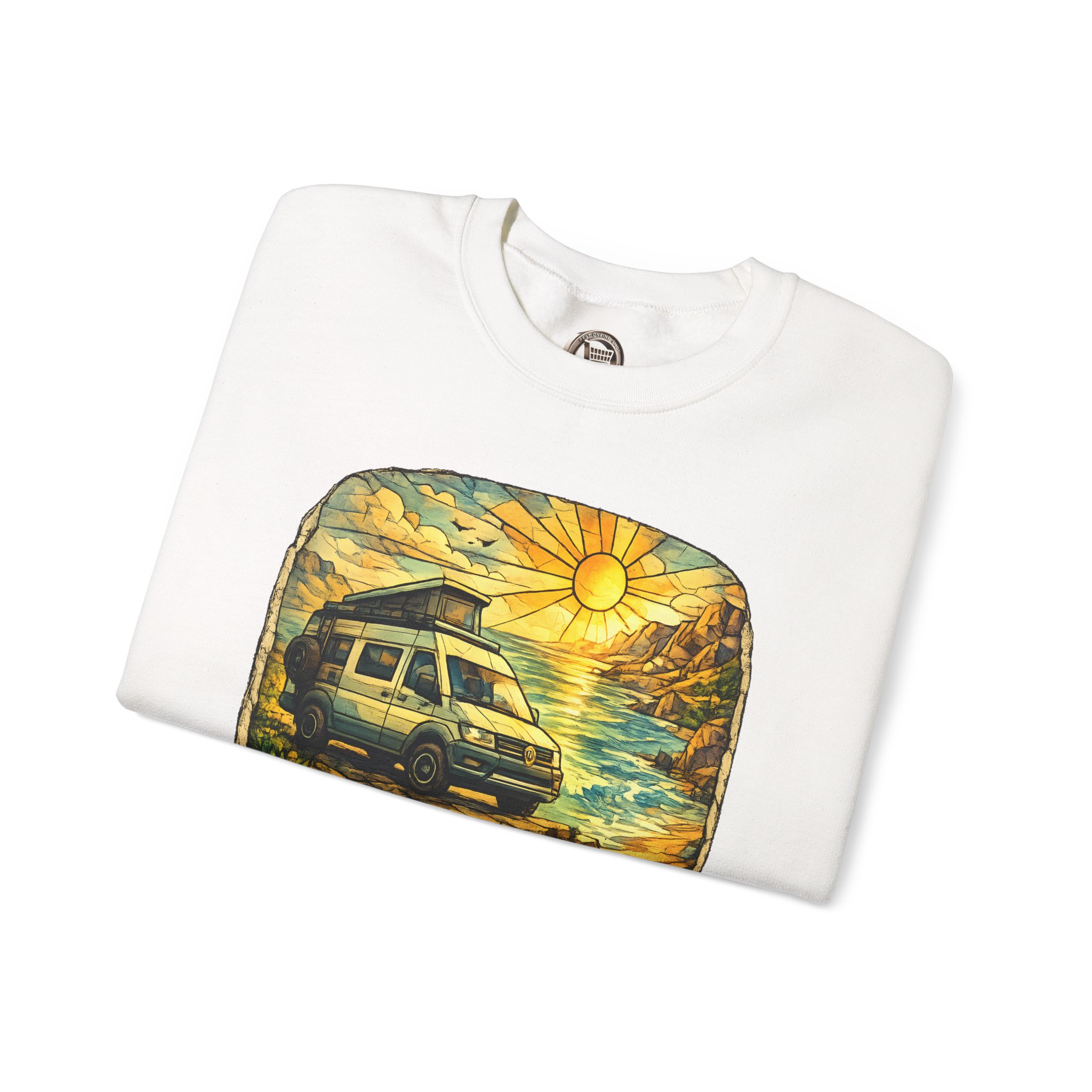 Unisex Heavy Blend™ Crewneck Sweatshirt — "Adventure Awaits" Design Cubic-Line