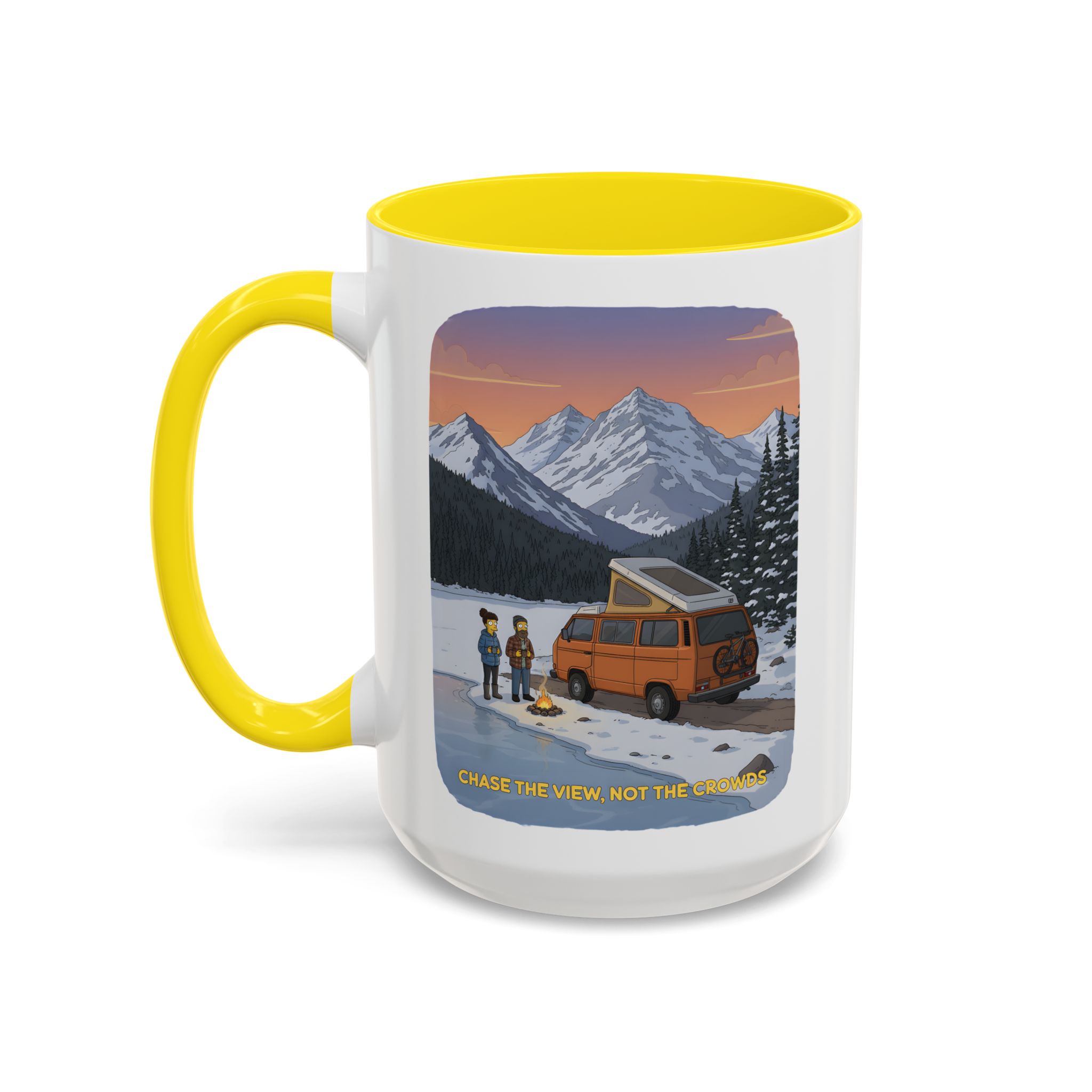 Accent Coffee Mug (11, 15oz) — "Chase The Views-Not The Crowds"" Design Sitcom-Line