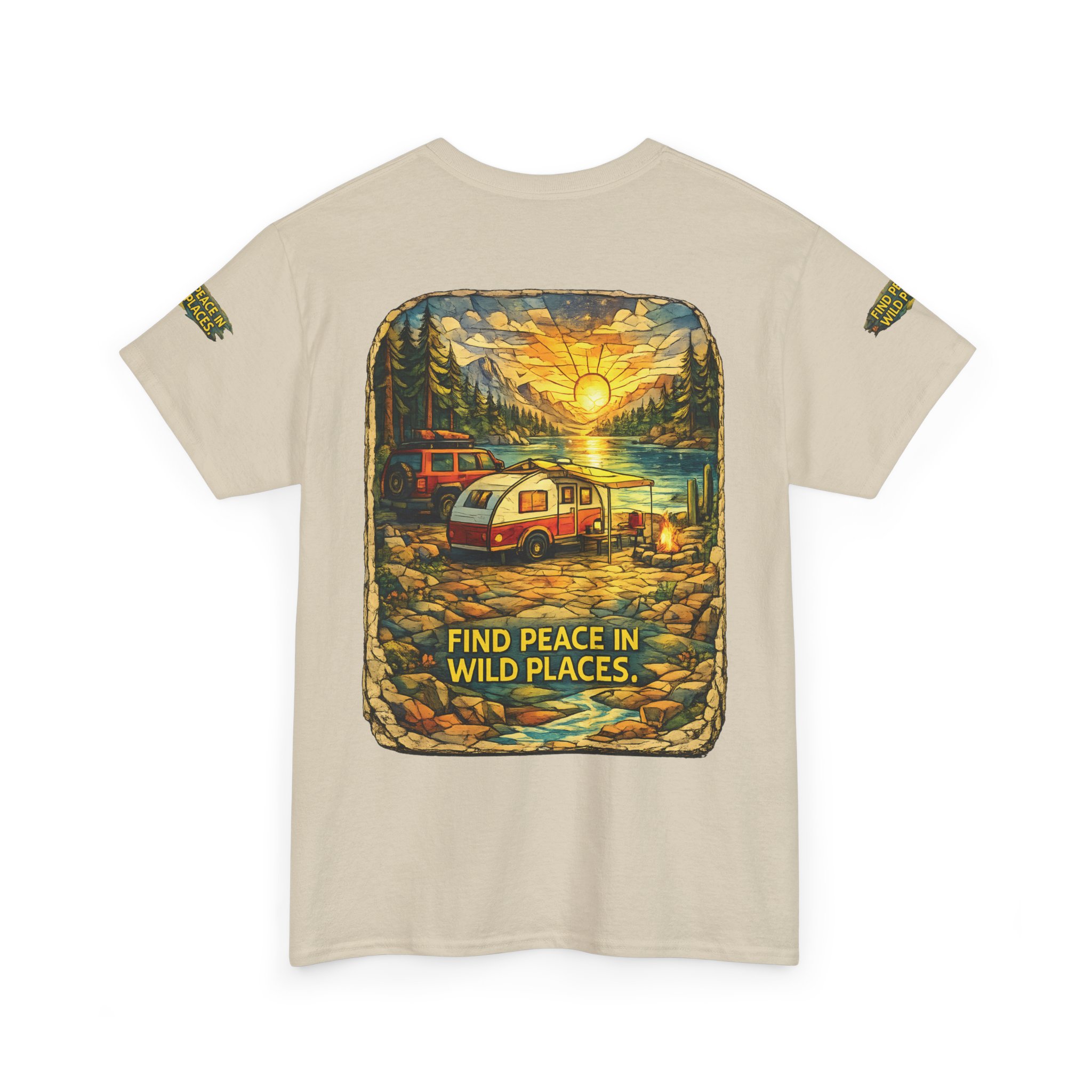 Unisex Heavy Cotton Tee — "Find Peace In Wild Places" Design Cubic-Line