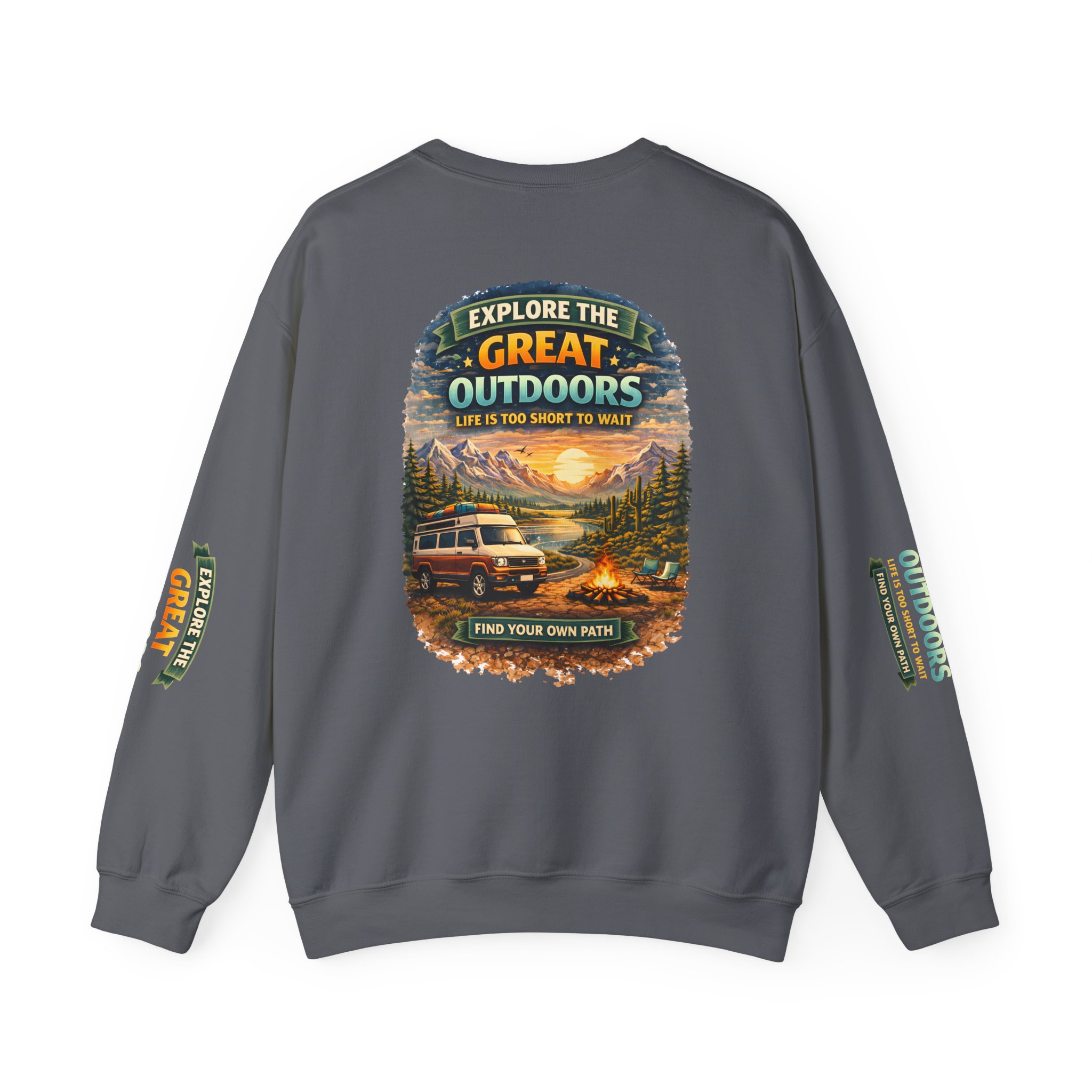 Unisex Heavy Blend™ Crewneck Sweatshirt — "Explore The Great Outdoors" Design Scenic-Line