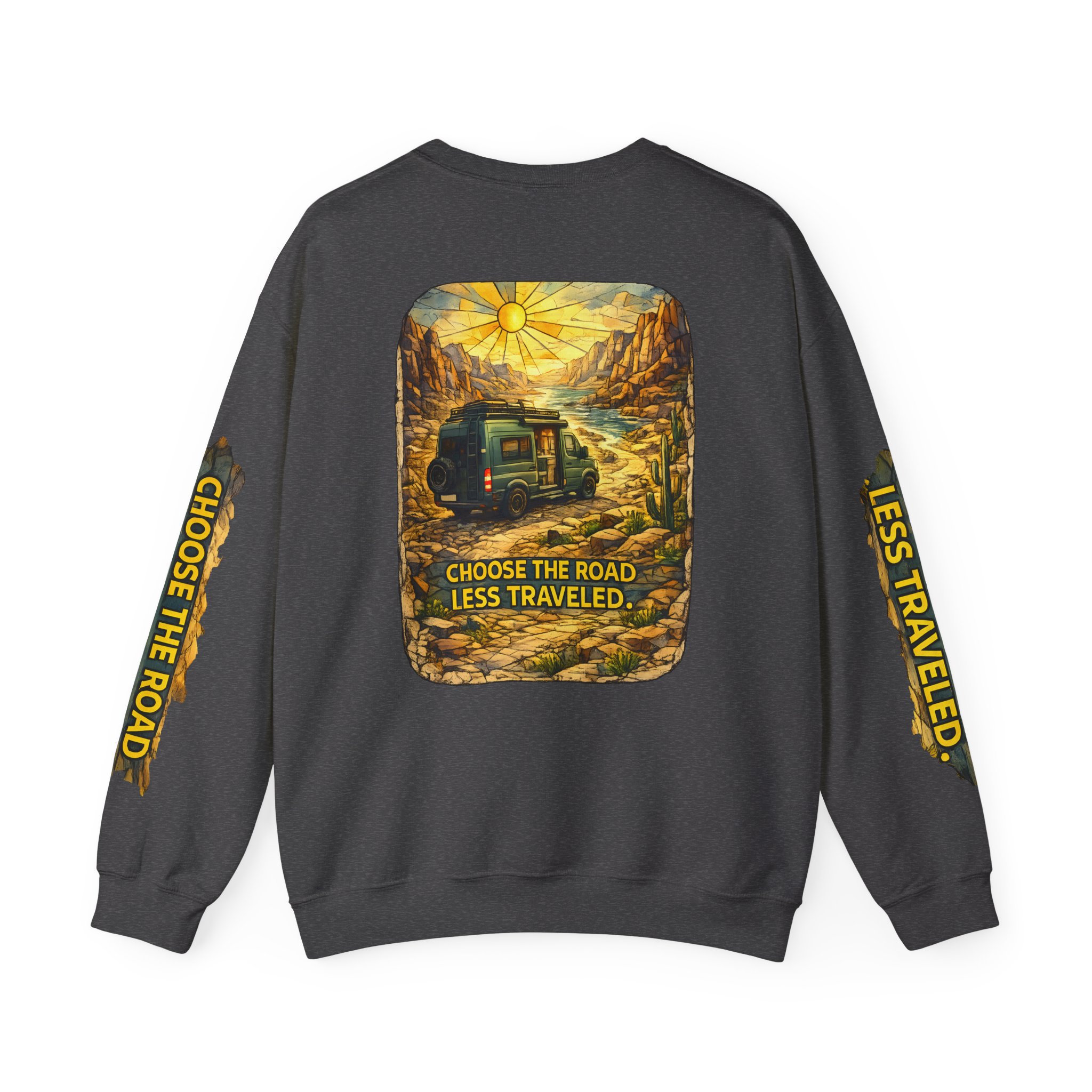 Unisex Heavy Blend™ Crewneck Sweatshirt — "Choose The Road Less Traveled" Design Cubic-Line